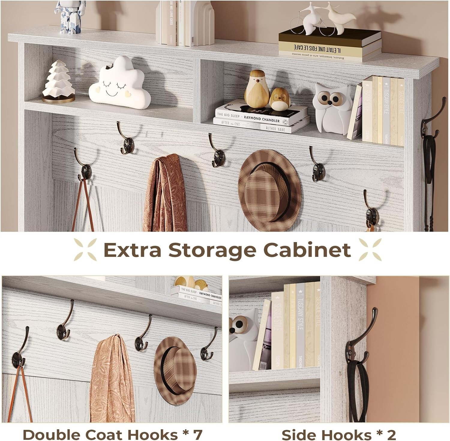 Hall Tree with Bench and Shoe Storage, 5-in-1 Entryway Bench with Coat Rack