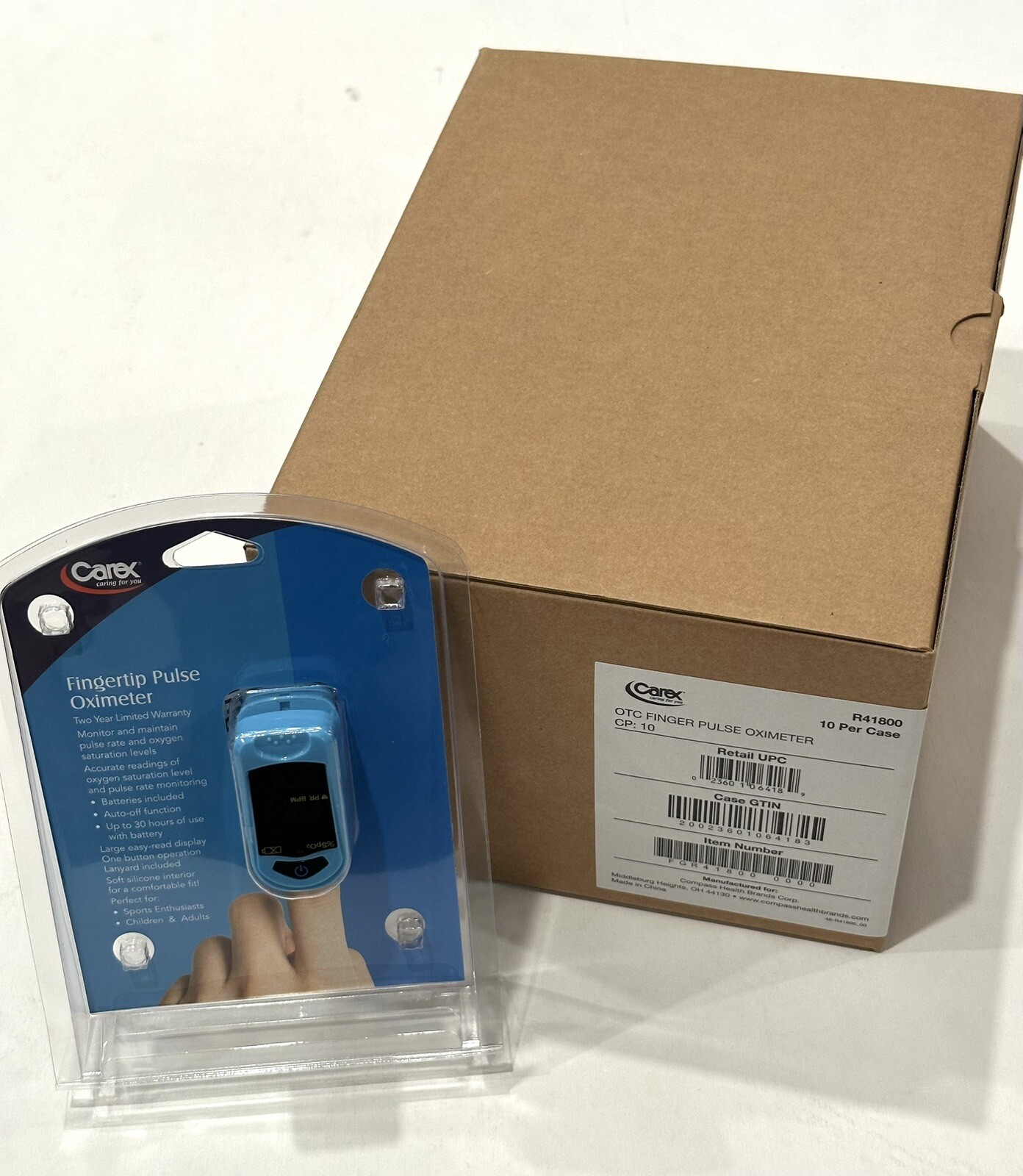 Box of 10 Carex Finger Pulse Oximeter Oxygen Saturation Monitor Fingertip
