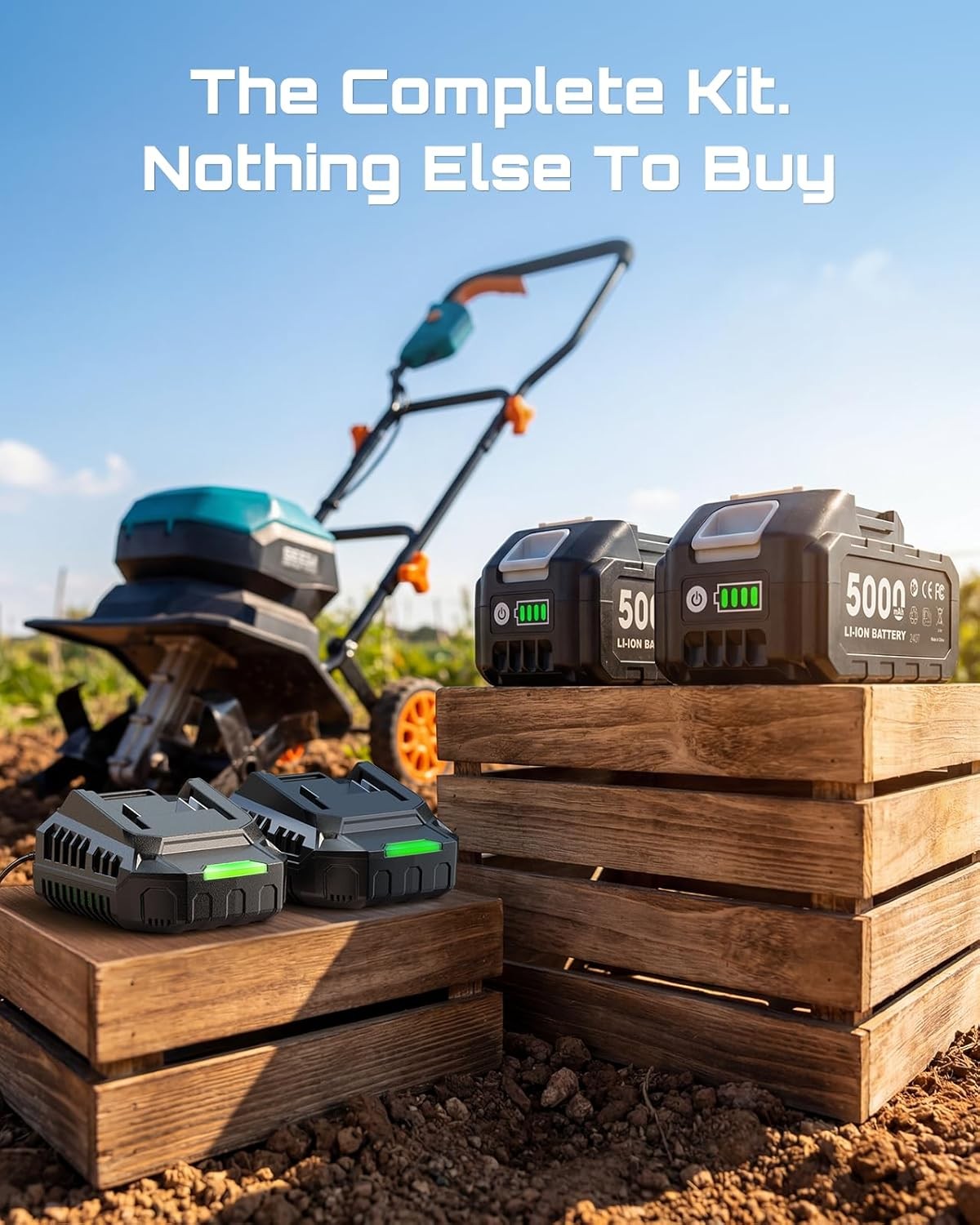 Seesii 40V Electric Tiller Cultivator 2×5.0Ah Battery Cordless Soil Rototiller