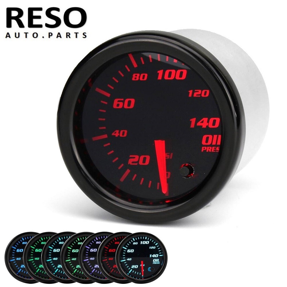 0-140 PSI 2'' 52mm 7 Color LED Digital Oil Pressure Gauge Meter W/ Sensor
