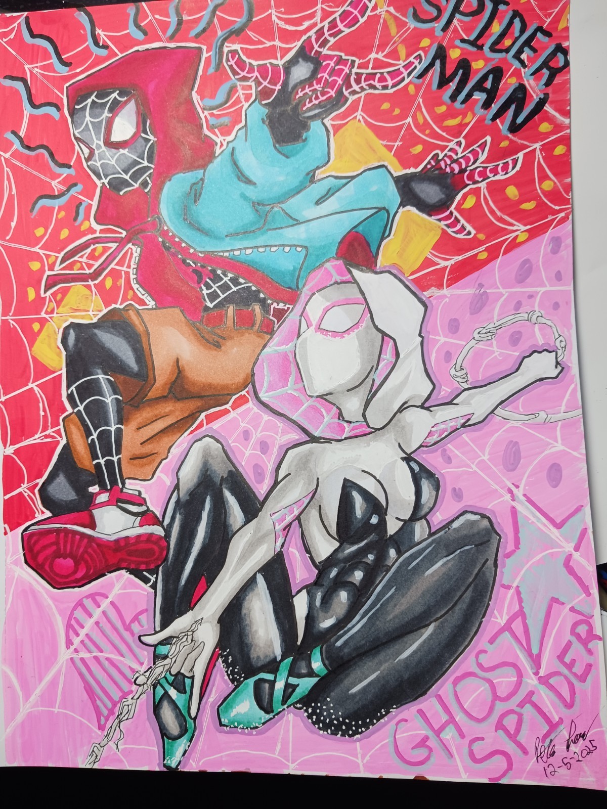 Art Drawing, Spider-Man,  Spider-Gwen9×12 Front and back