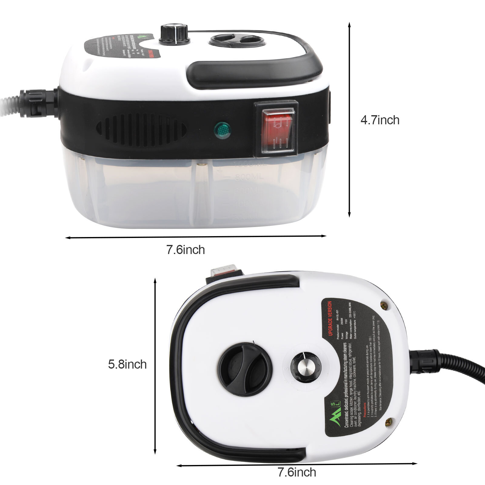 Portable 2500W White Handheld Steam Cleaner - High Temp for Home & Car Detailing