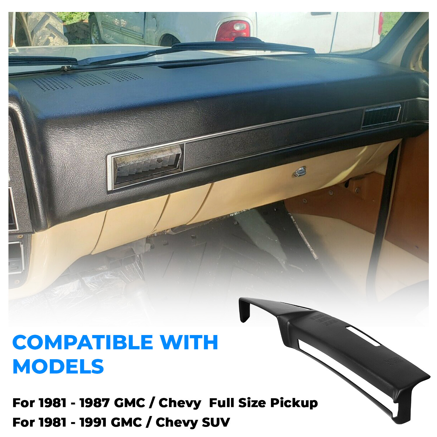 BLK Dash Cover Cap FOR 1981-87 Chevy GMC Full Size Pickup 1981-91 Chevy GMC SUV