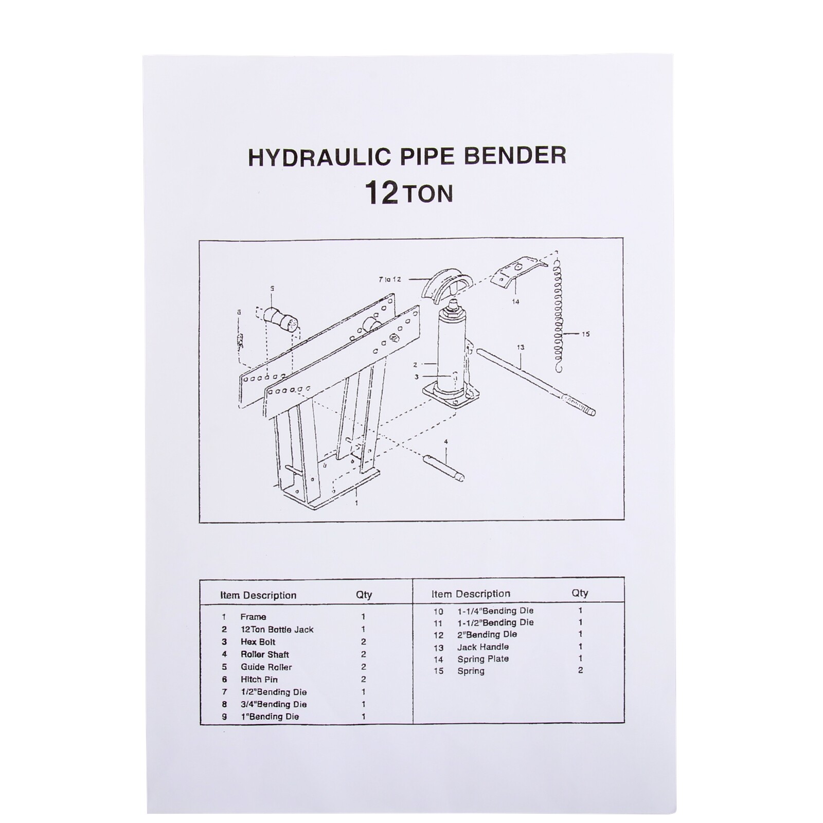 12 Ton Pipe Bender Manual Hydraulic Piping Bending Exhaust Tube Fabric w/6 Dies