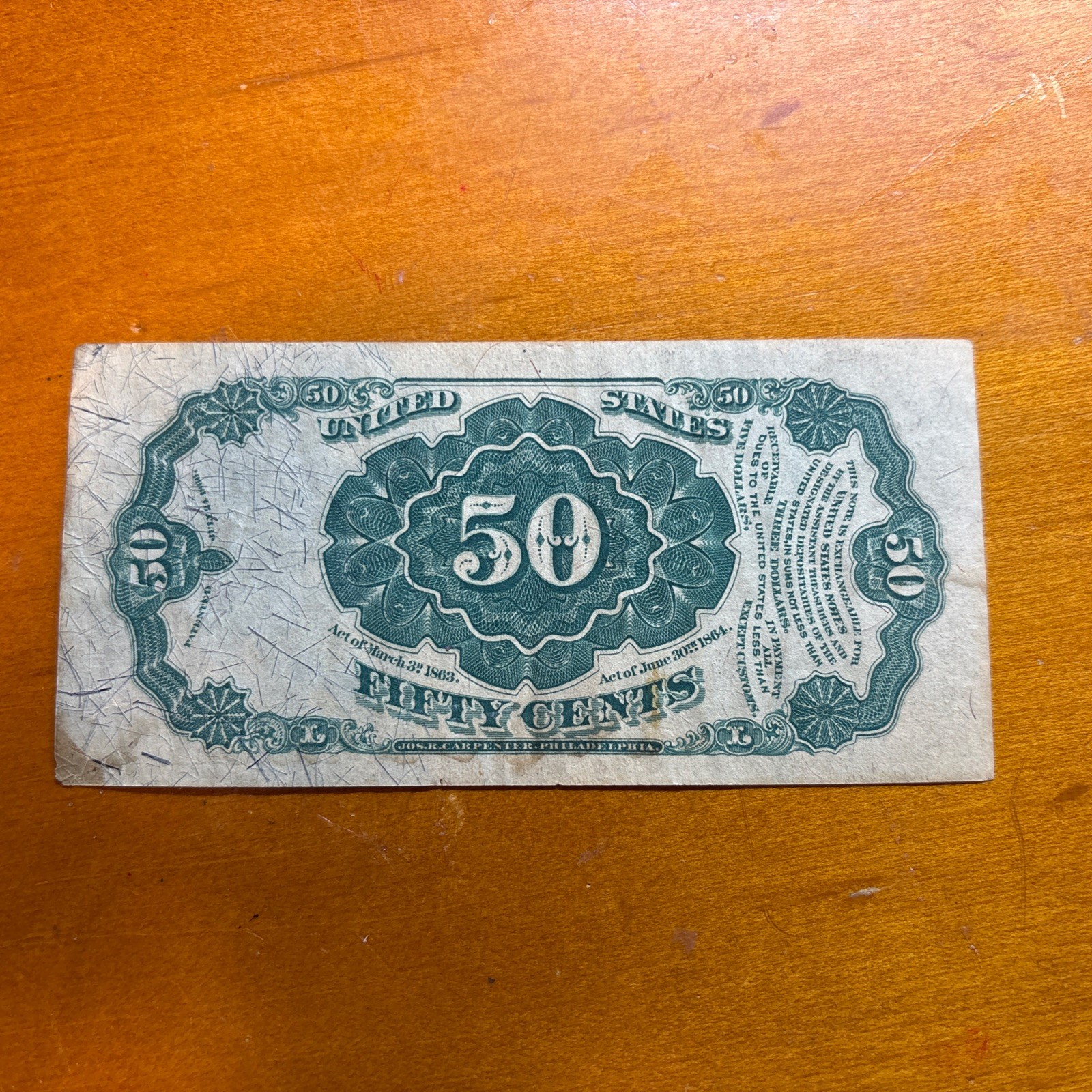 50 Cents Fifth Issue Fractional Currency Fr 1380 FINE GREAT NOTE! SHIPS FREE!