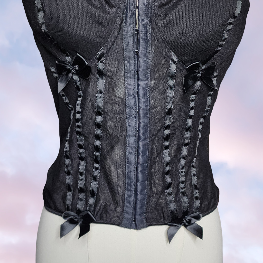 Vtg 90s Frederick's Hollywood Black Corset Bustier Lingerie Sheer Padded Top 38