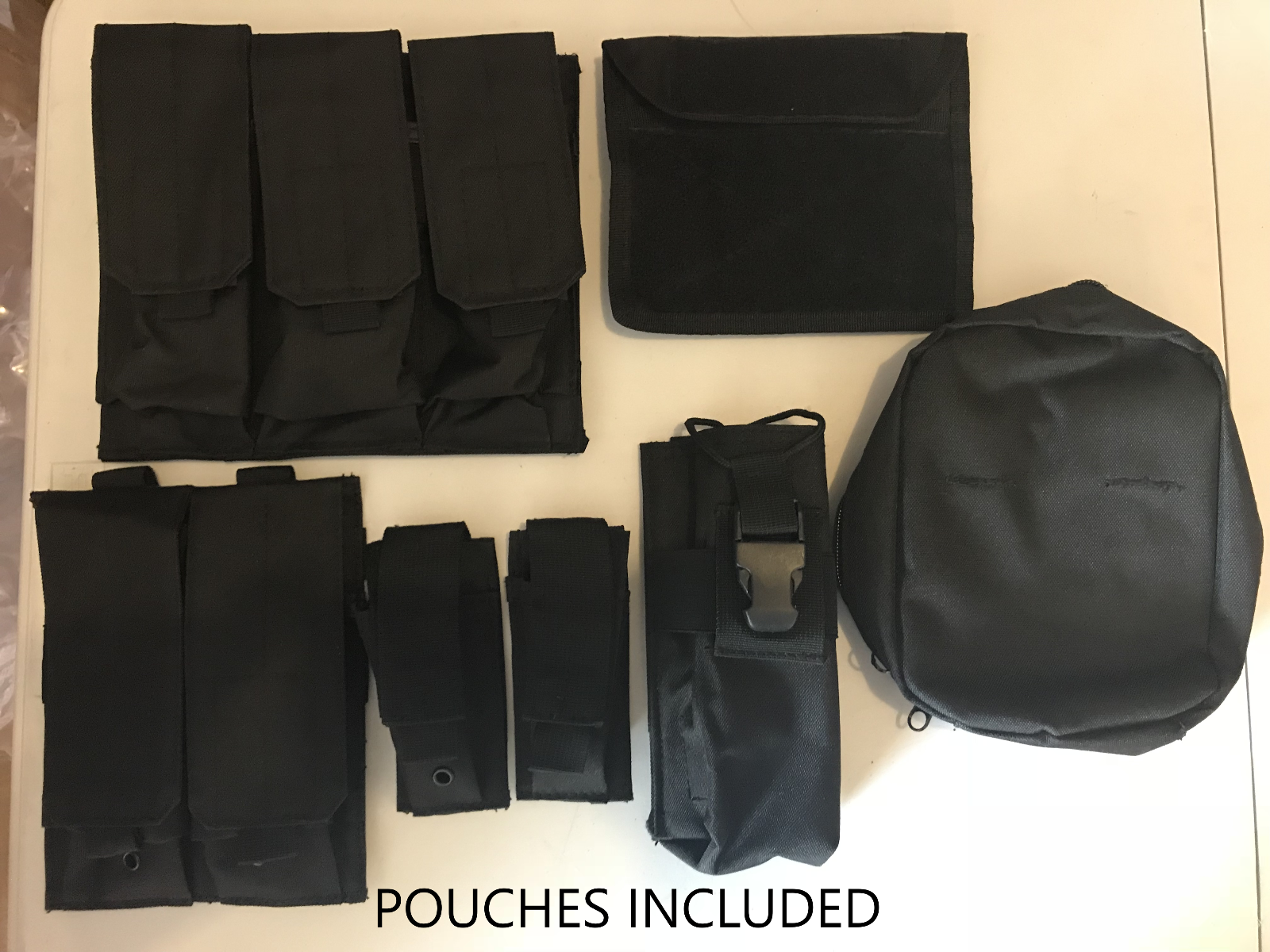 Tactical Vest Plate carrier- Black w/ 2 Curved 8x10 Plates & Pouches Included