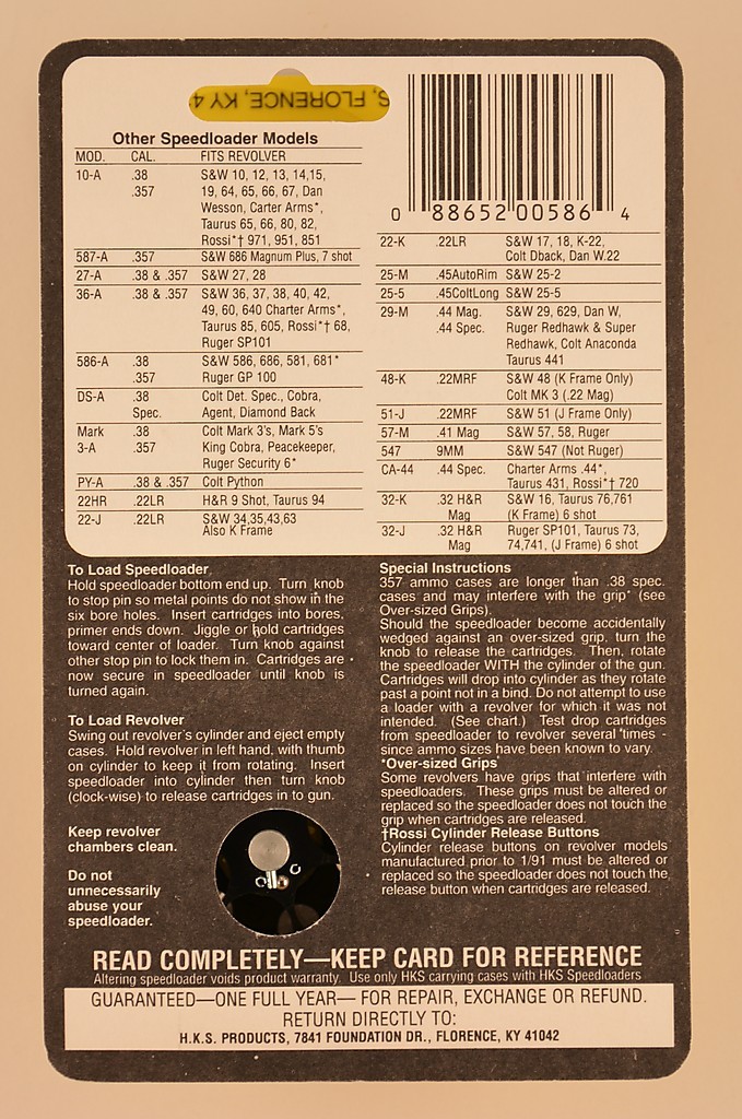 3 Pack HKS 586-A Speed Loader 38/357 Mag Fits S&W Ruger New In Package 3-PK