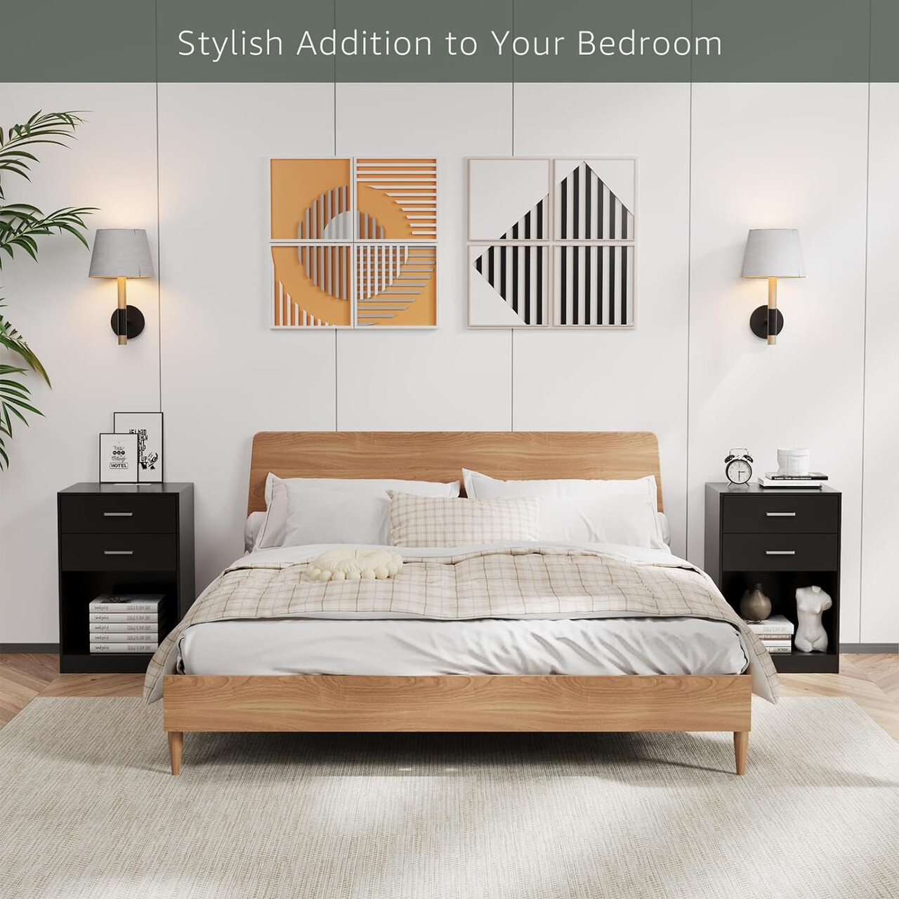 Set of 2 Nightstand Bedside Table 2 Drawers with Charging Station and USB Ports