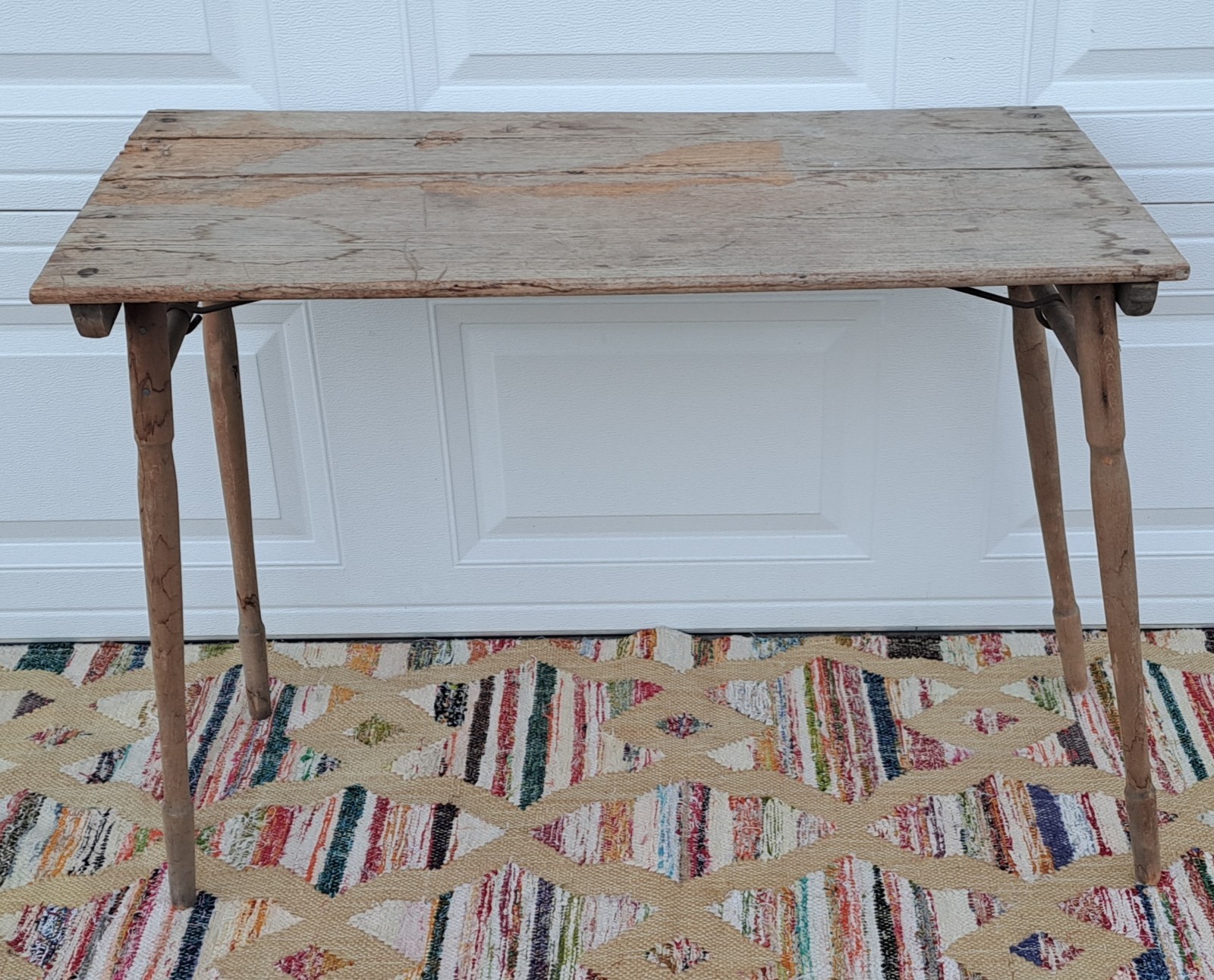 Antique Oak Folding Table No. 1 Primitive Distressed Needs Work