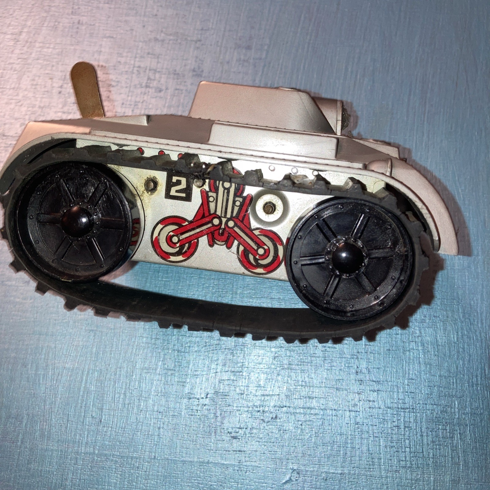 1950s marx Climbing fighting tank Tin Bottom Plastic Top Windup Works For Parts