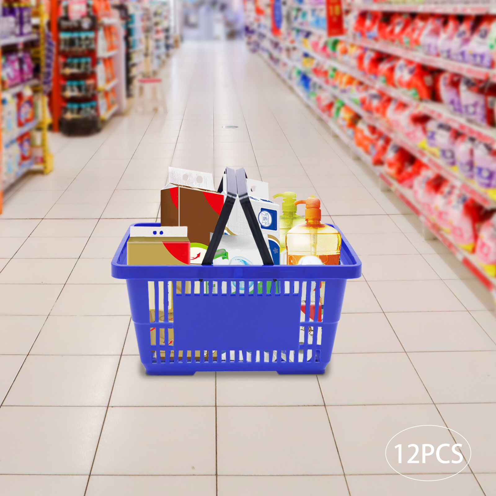 12x Shopping Baskets With Handles Retail Store Supermarket Baskets Stackable .