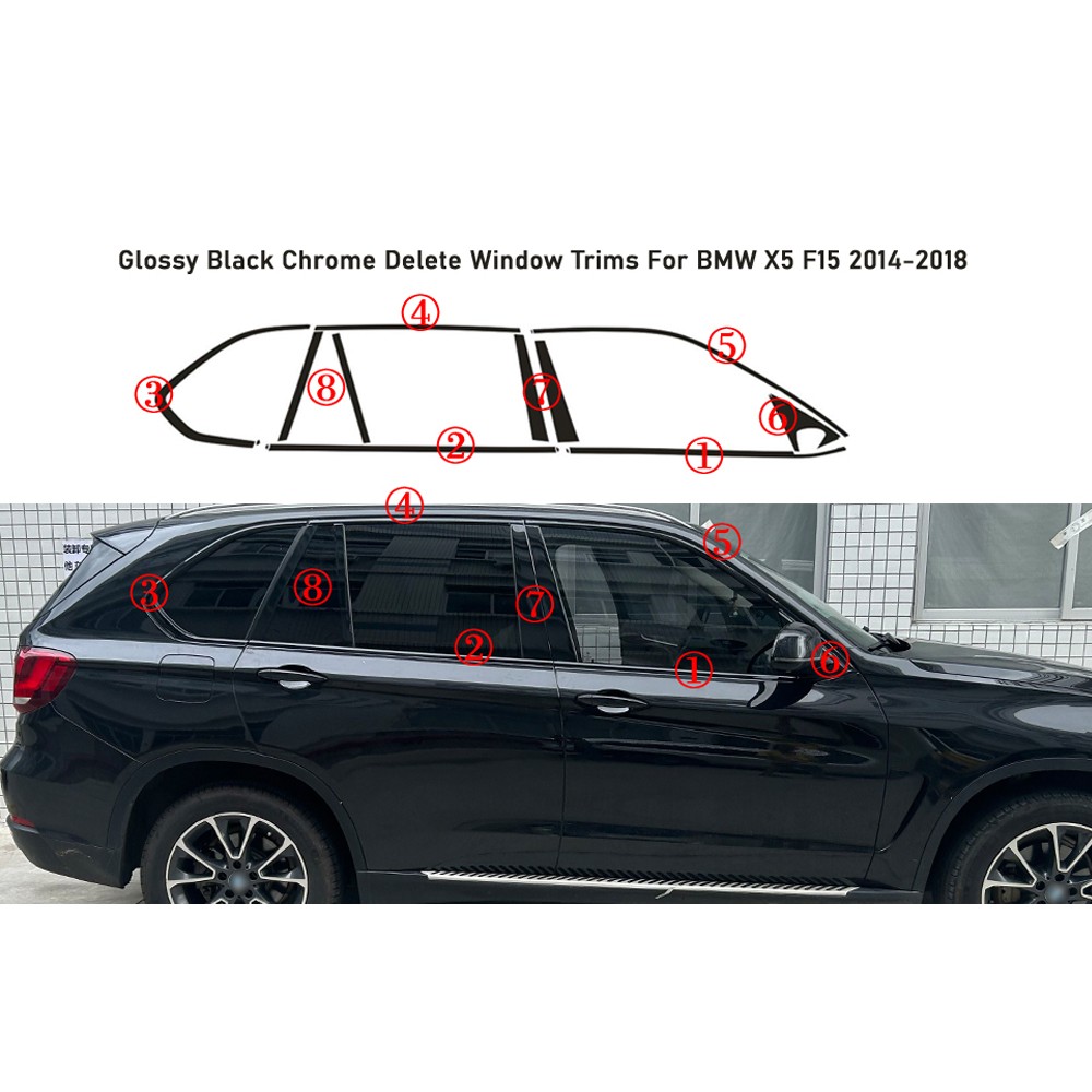 Glossy Black Chrome Delete Window Trims For BMW X5 F15 2014-2018