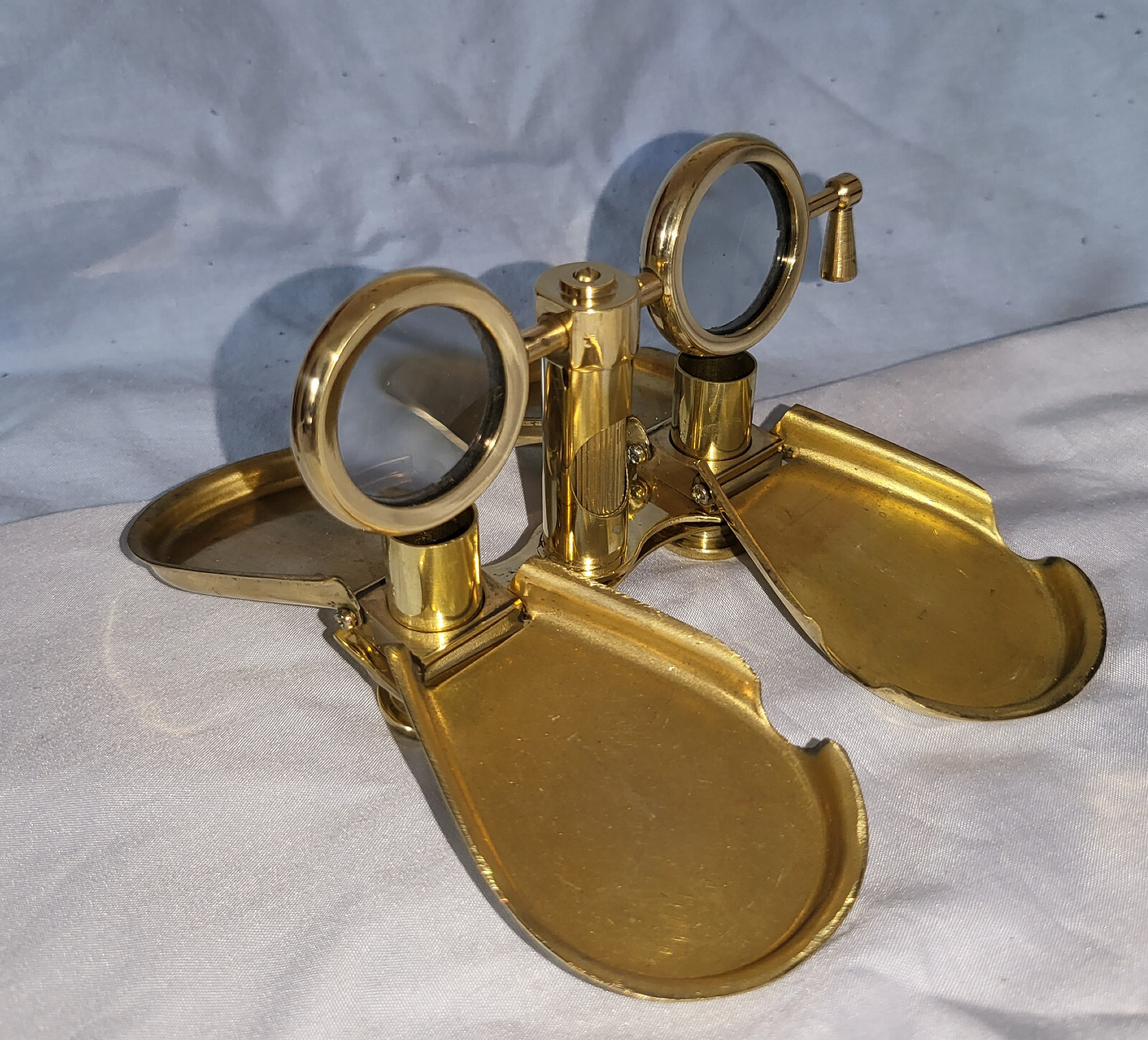 Gold Folding Binoculars Leather Case London Royal Navy Ship Opera Glasses Retro