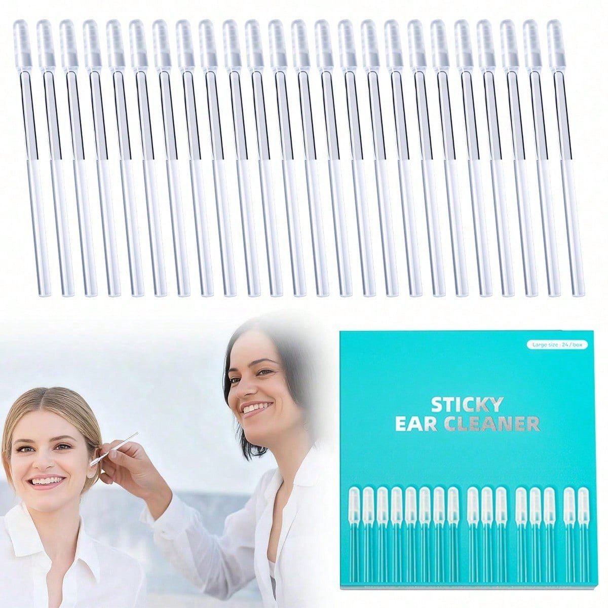 24 Pcs Ear Wax Stick, 2026 New Reusable Sticky Soft Head Ear Swabs, Adhesive Ear
