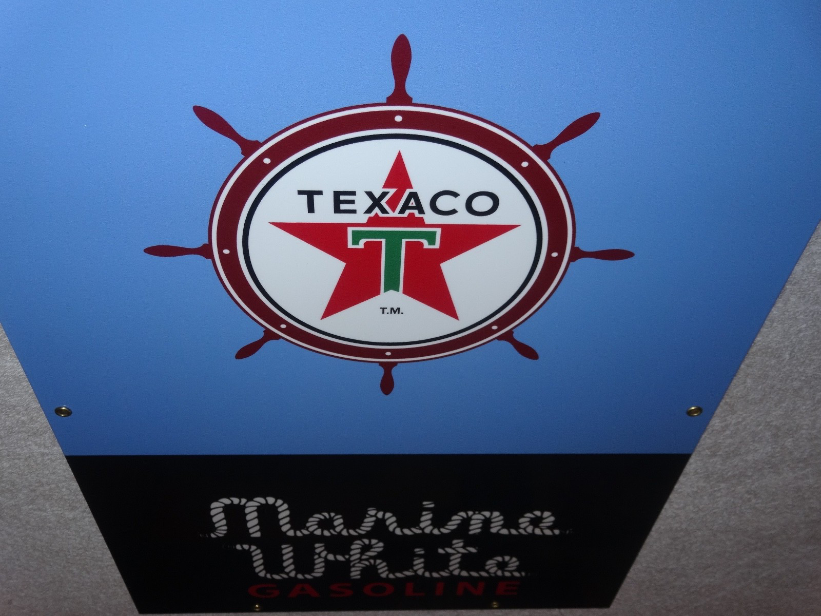 VINTAGE TEXACO MARINE WHITE GASOLINE 18" PORCELAIN METAL GAS OIL PUMP PLATE SIGN