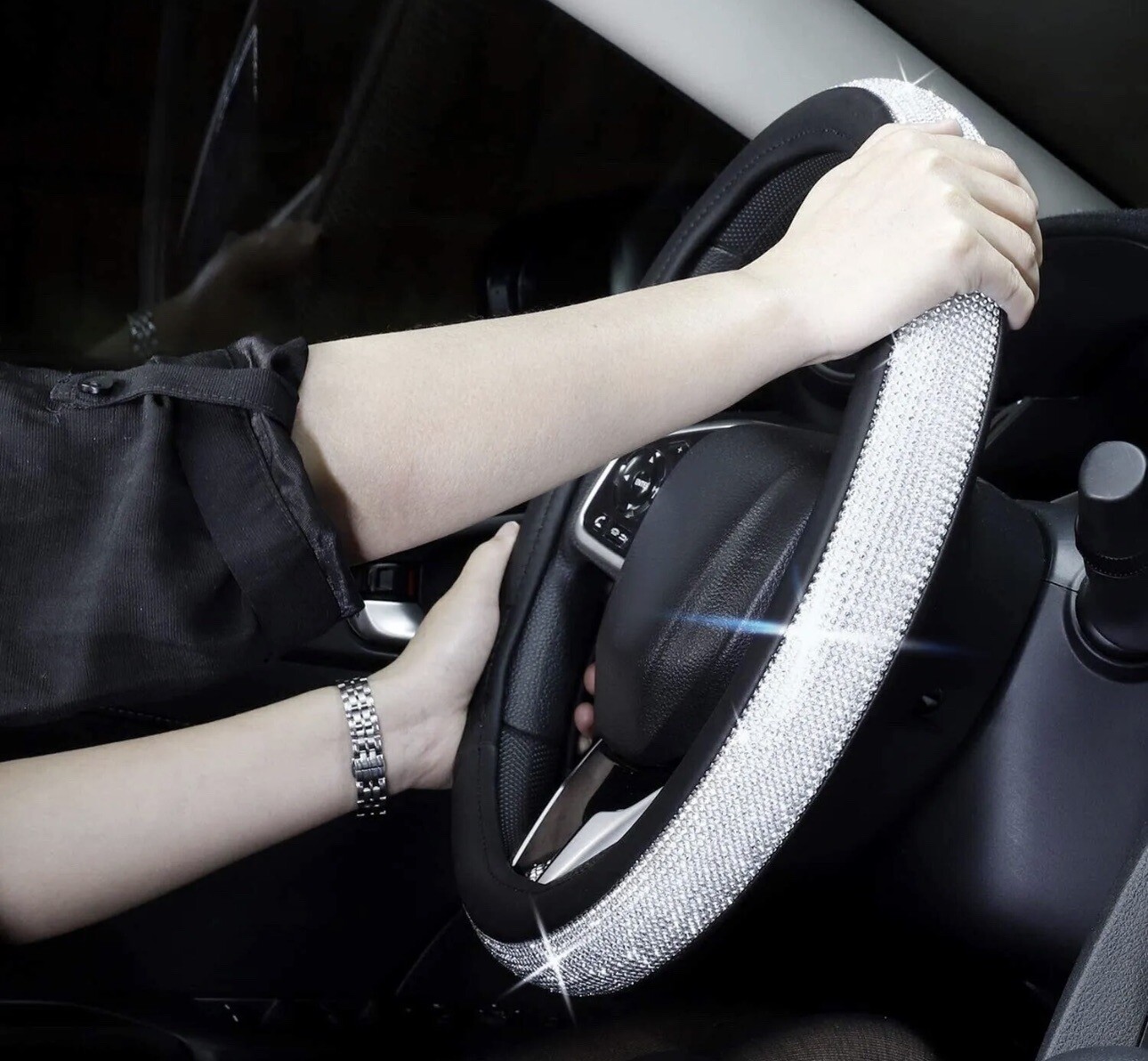 BEST Diamond Leather Steering Wheel Cover with Bling Crystal Rhinestones GIFT