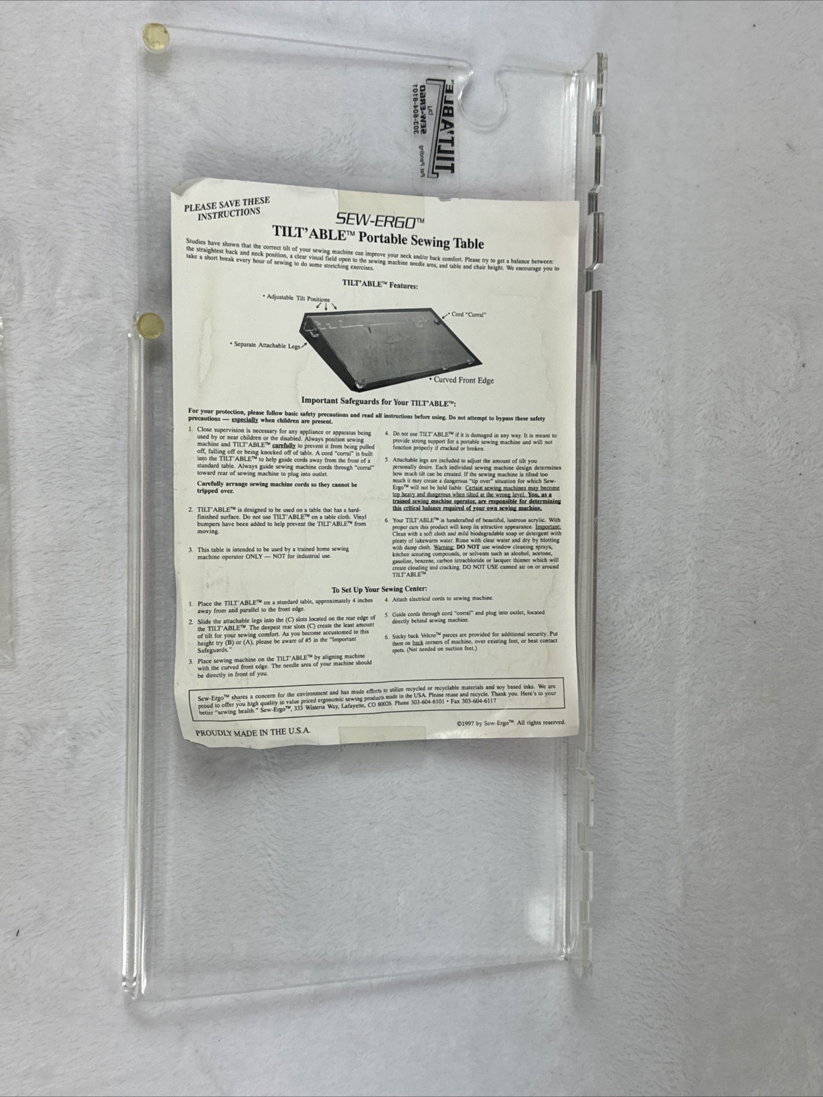SEW-ERGO Tilt’Able Ergonomic Advantage Sewing Machine Angled Platform Table