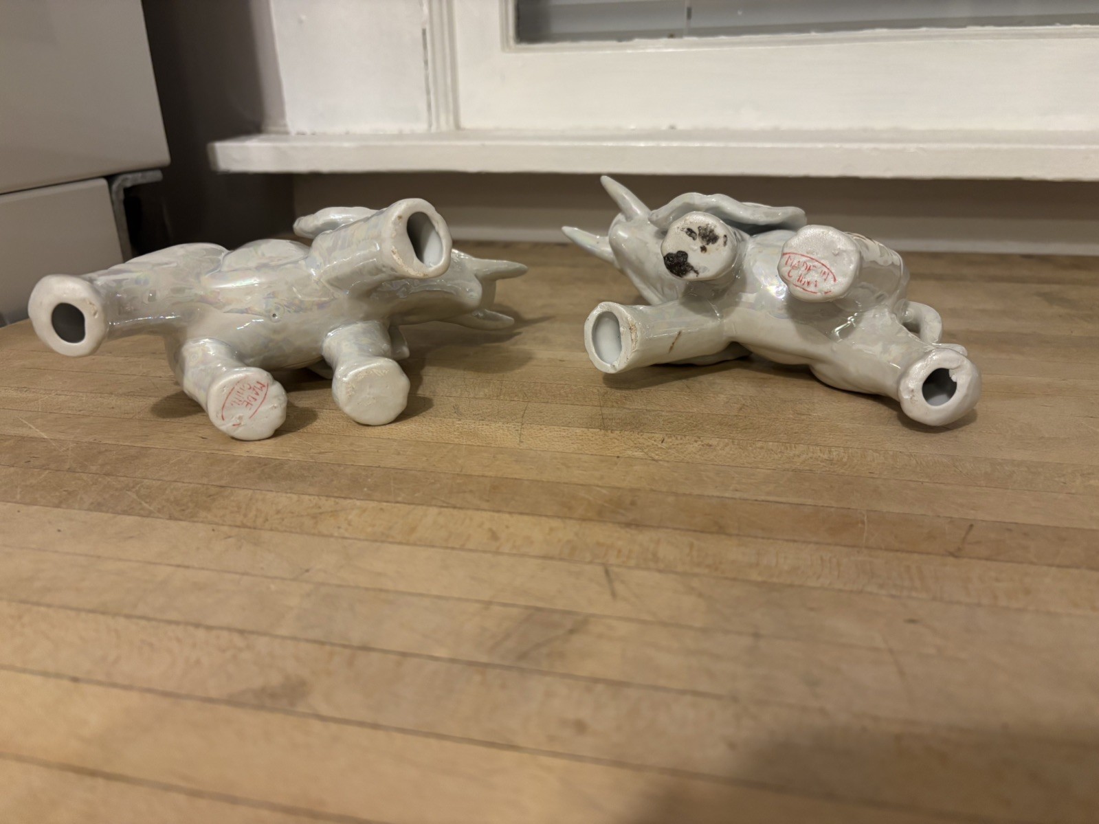 Vtg Lustreware Elephant Figurine 1950's Trunk Up LusterWare Gray & Pink MCM set