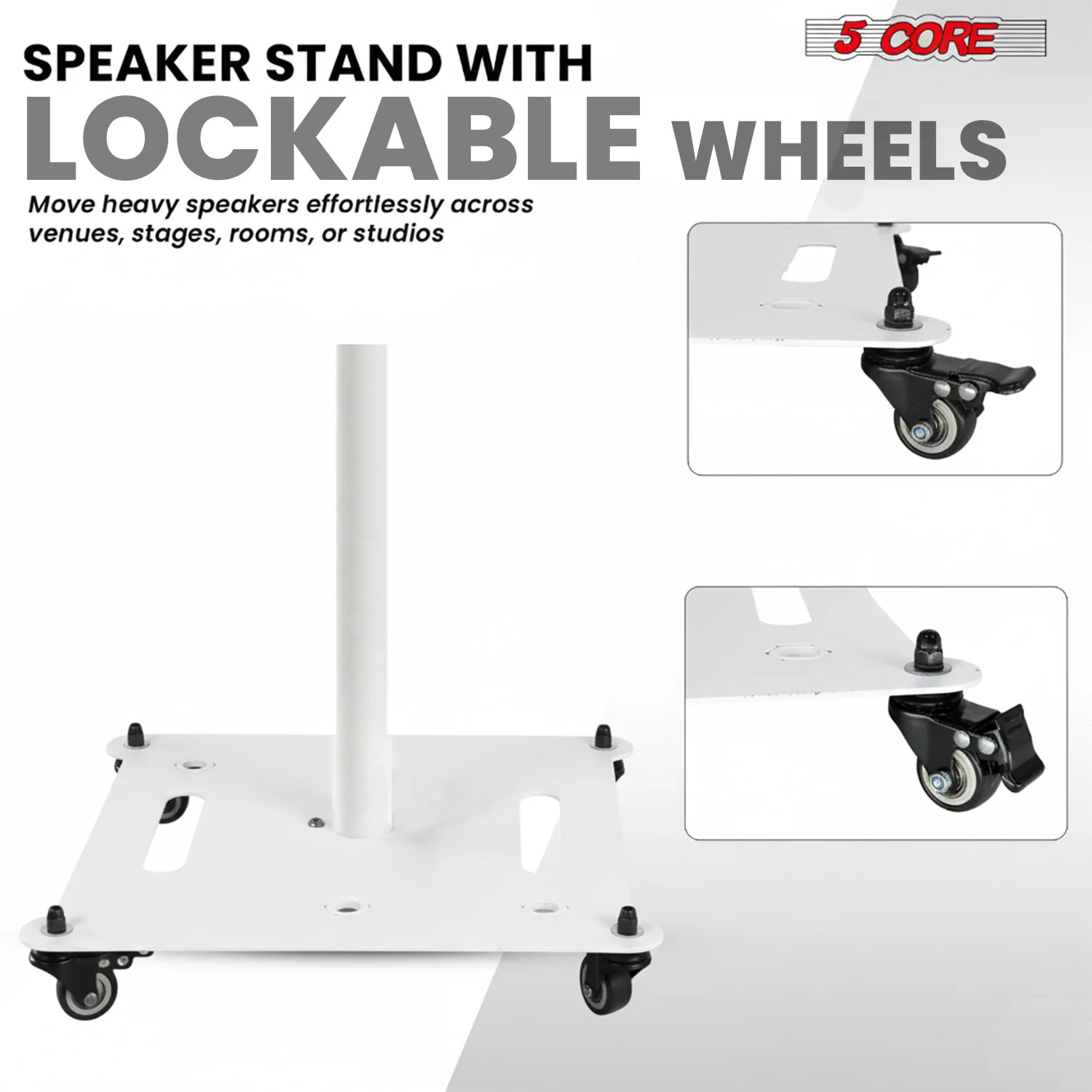 5Core Speaker Stand 2Pcs Heavy Duty Adjustable 61" DJ PA Stands 35mm w Wheels