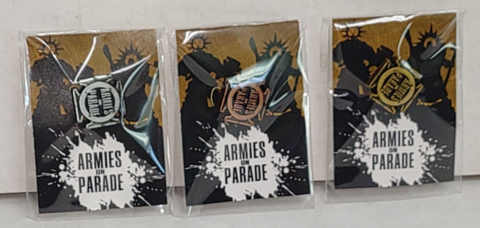 Warhammer Armies on Parade Bronze Silver Gold 3 Piece Pin Badge Set 2023