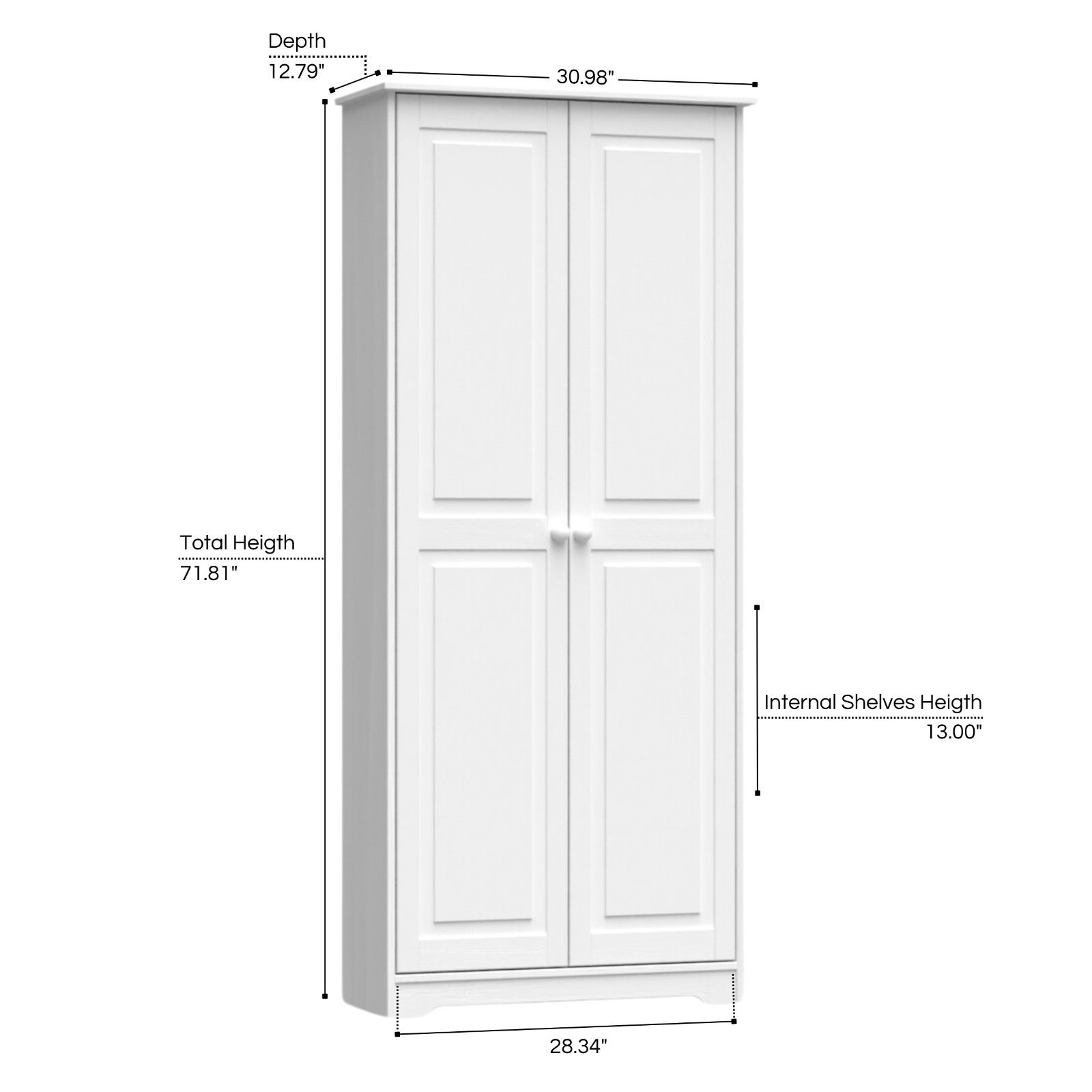 Cabinet Pantry 2 Doors Solid Wood White- by From the Tree Furniture