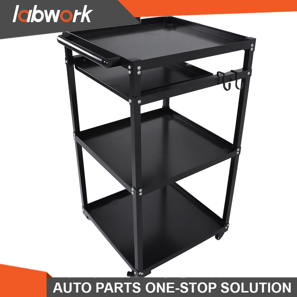 Labwork 3-Shelf Mobile Workstation Cart AV Cart Aluminum Shelf Office Desk