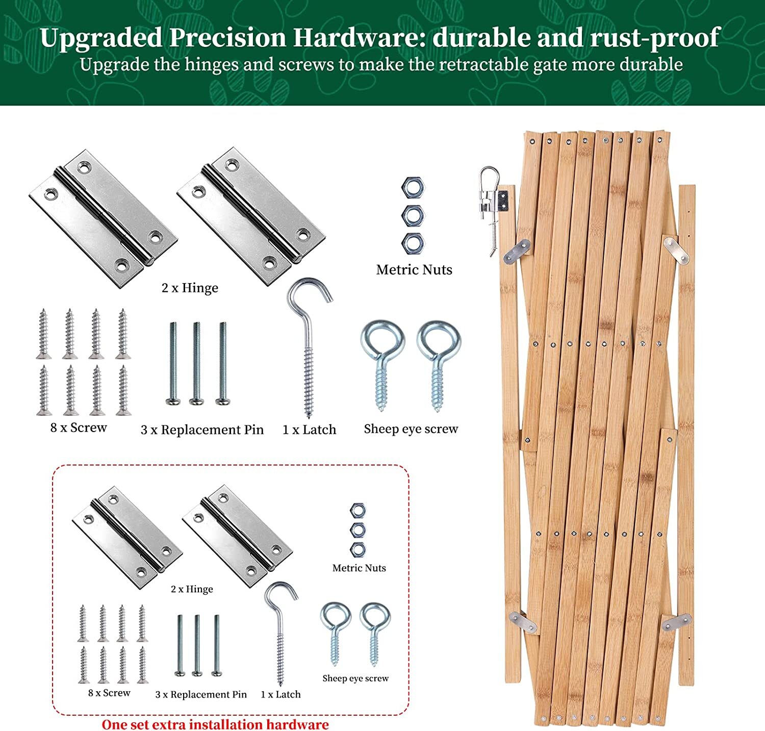 Expandable Accordion Dog Gate Wooden Pet Dog Fence Safety Protection Doorways