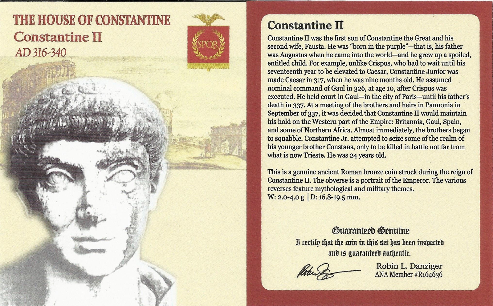 Roman Coin of Constantine II (AD 316-340) NGC Certified CH-XF Condition