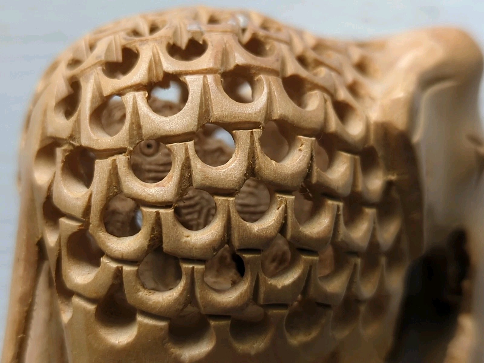 Hand Carved Wooden Elephant Family w/Baby Inside Figurine 3" Tall Intricate