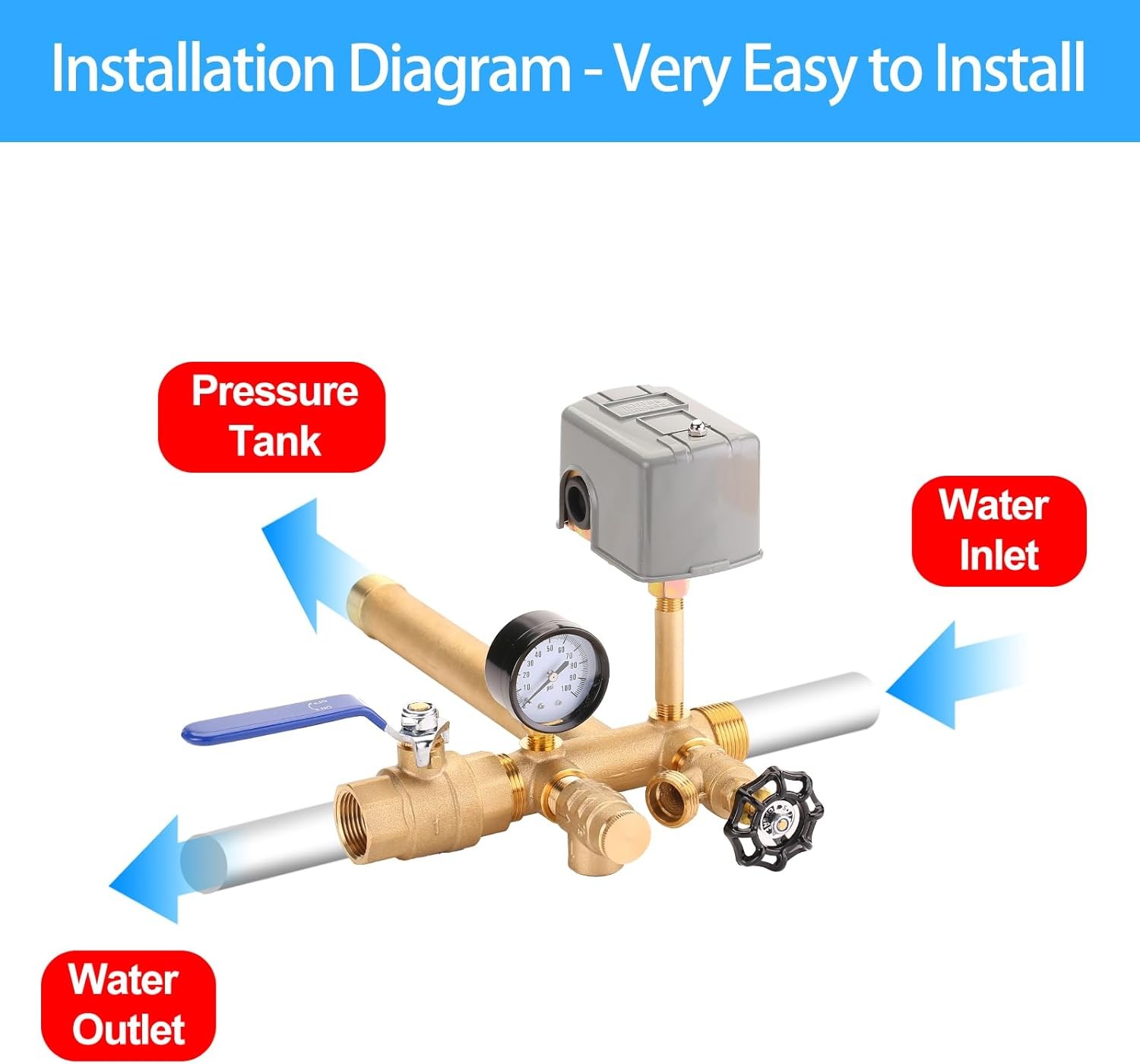 1 X 11 Well Pressure Tank Tee Kit For Water Well 40/60psi Pressure Switch Brass