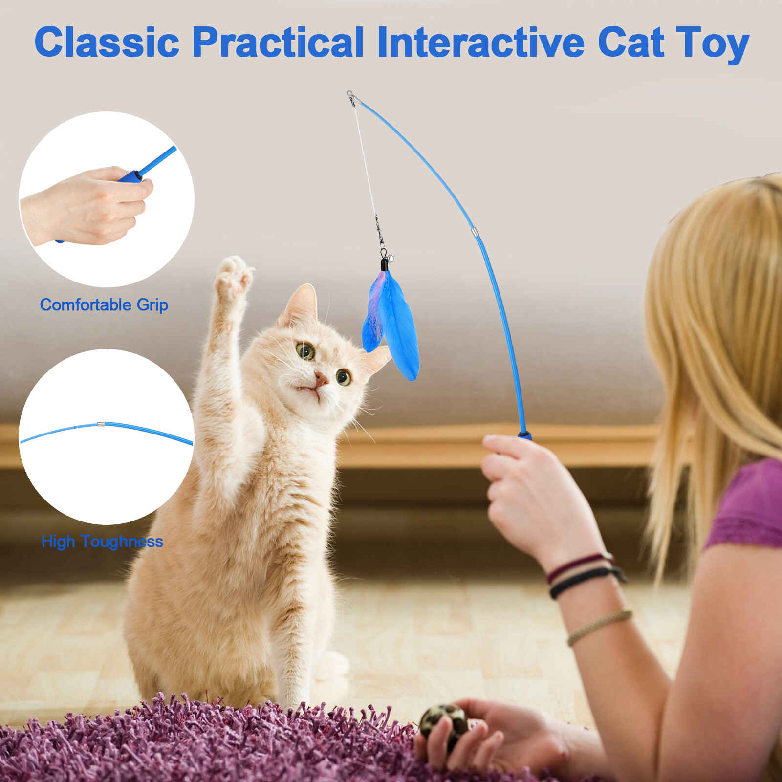 12Pcs Retractable Cat Interactive Toy Feather Kitten Teaser Indoor Play Toy Gift