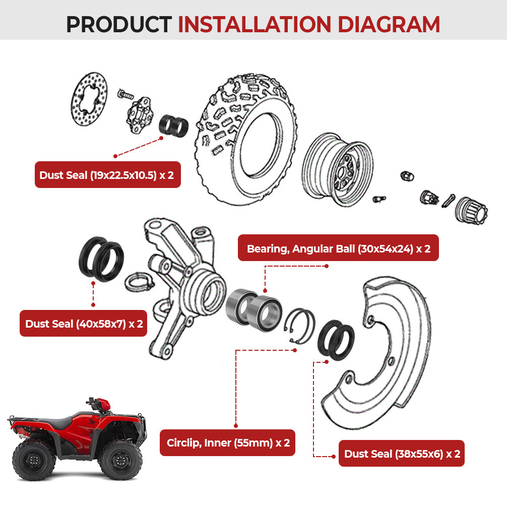 Front Wheel Bearings Seals Kit for Honda TRX500FA/FGA/FPA Foreman Rubicon 500