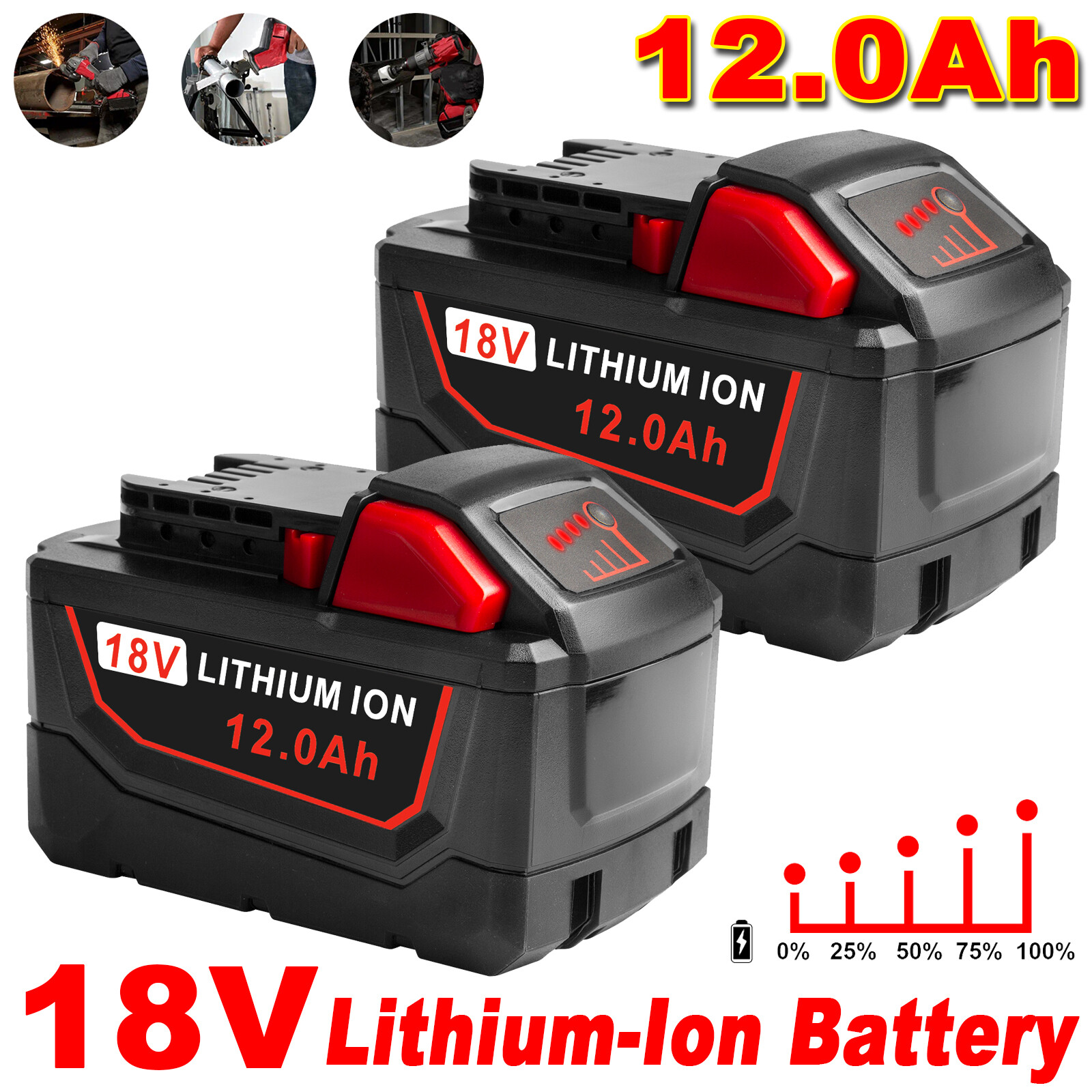 2PACK 12.0Ah For Milwaukee For M18 18V Extended Capacity Battery 48-11-1860 NEW