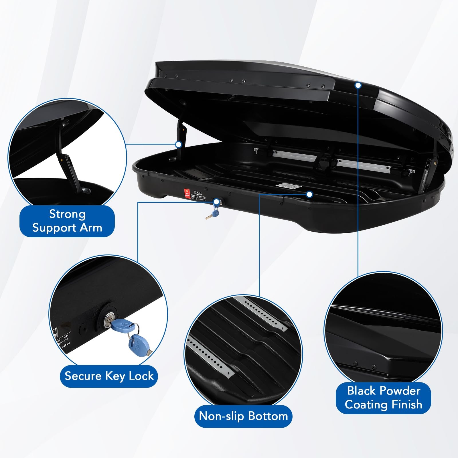 Rooftop Cargo Box Carrier, 12.36 Cu. Ft Hard Shell Roof Mount Luggage Storage