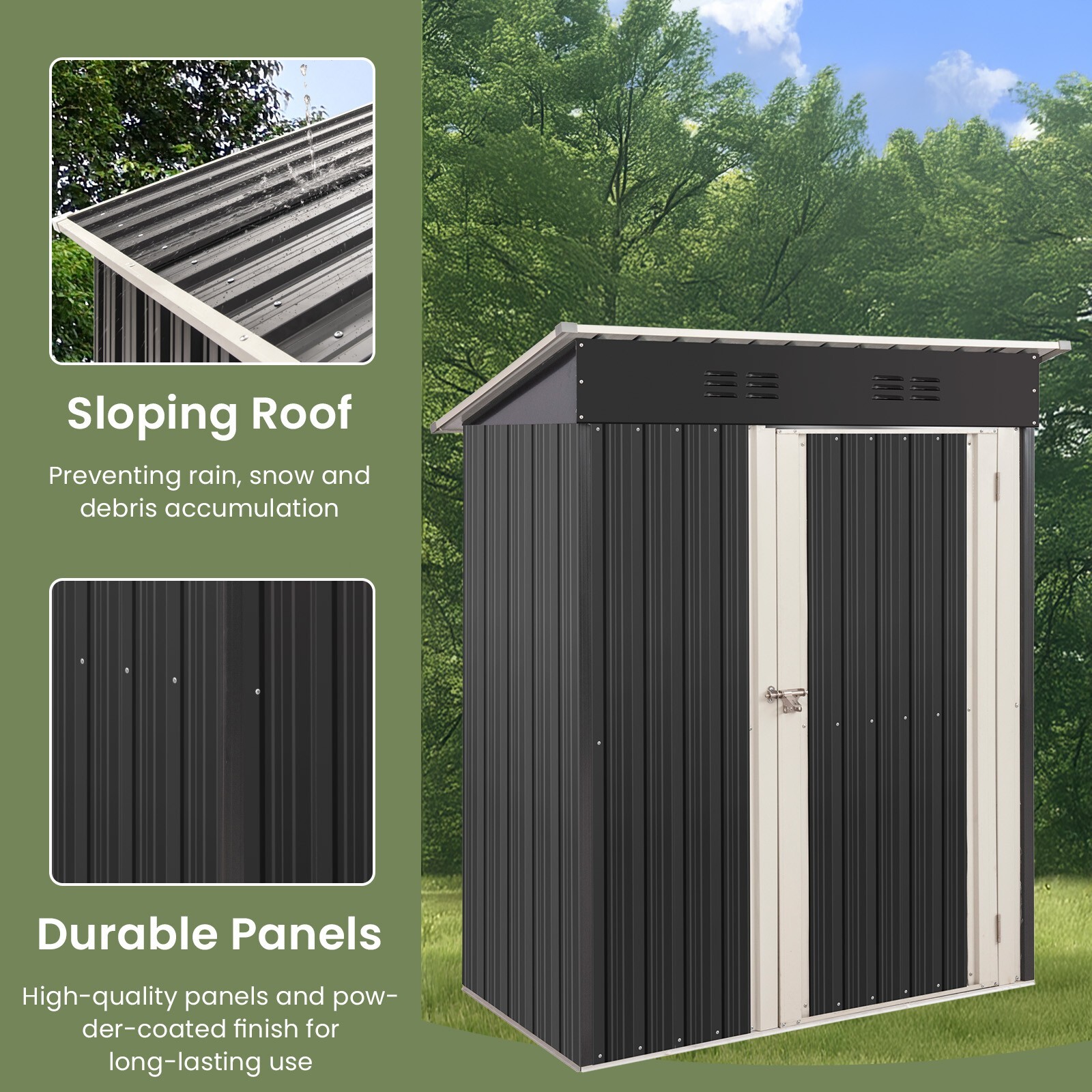 Outdoor Storage Shed Heavy Duty Metal Tool Sheds Storage House 5ft×3ft/6ft×4ft