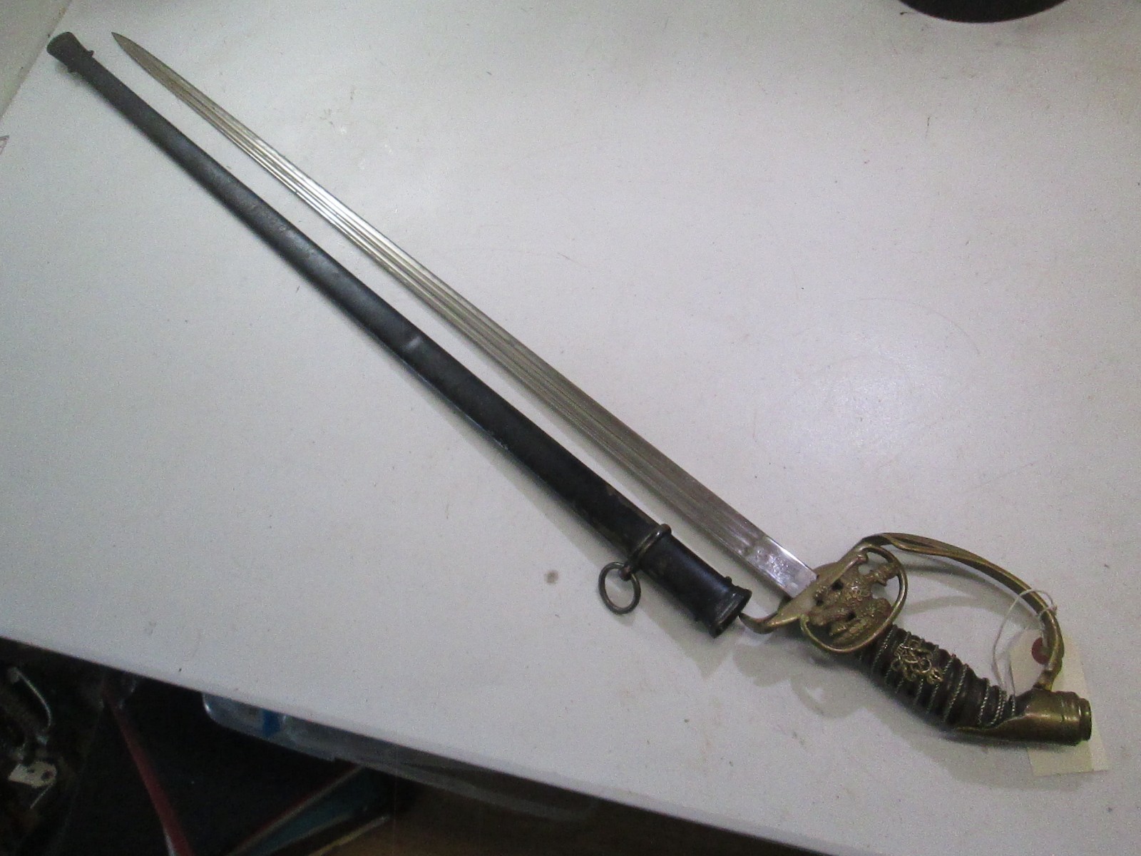 WWI GERMAN PRUSSIAN DRESS OFFICERS SWORD & SCABBARD FOLDING GUARD WKC MAKER #L99