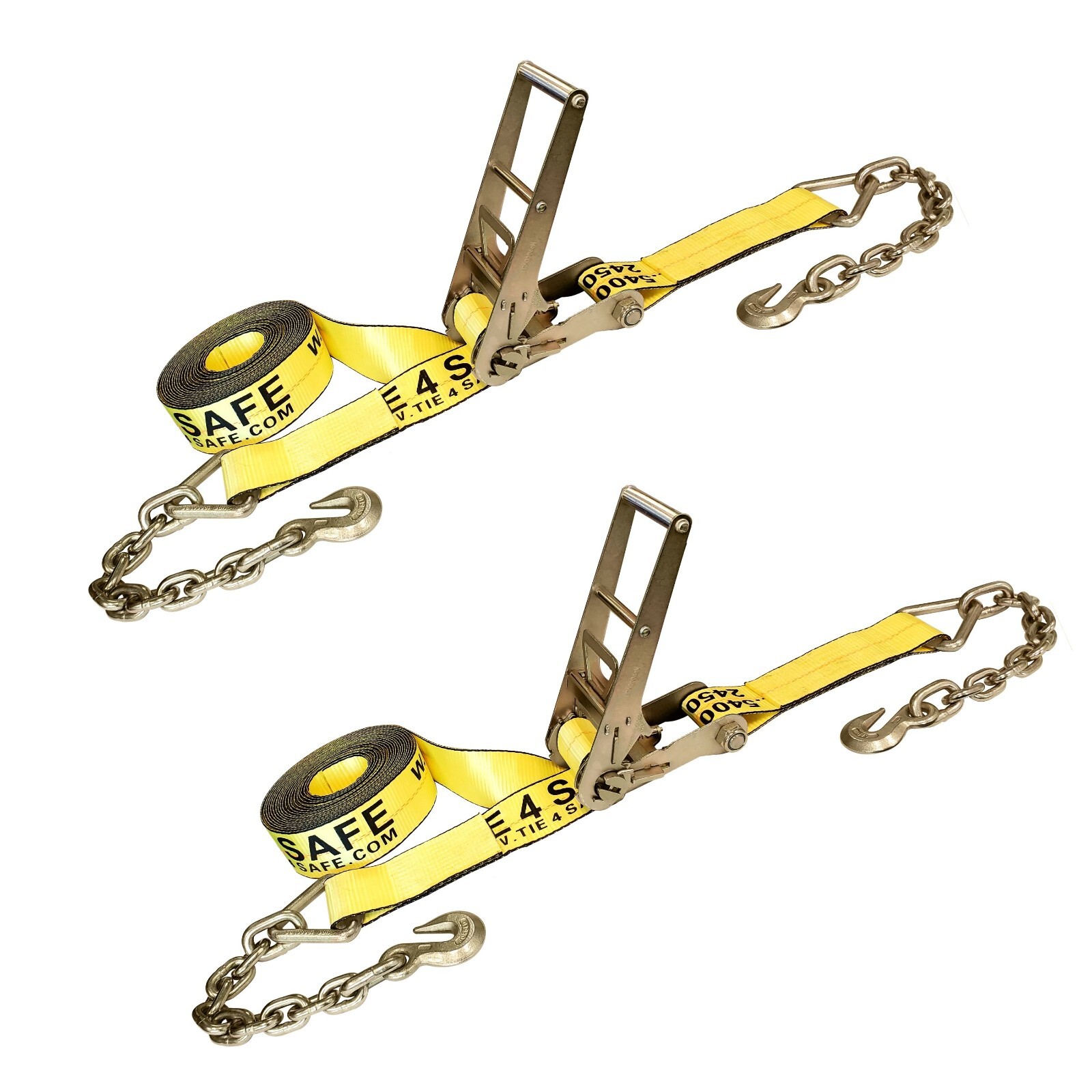 2 Pack 3" x 30' Ratchet Strap w/ Chain Extension Flatbed Truck Trailer Tie Down