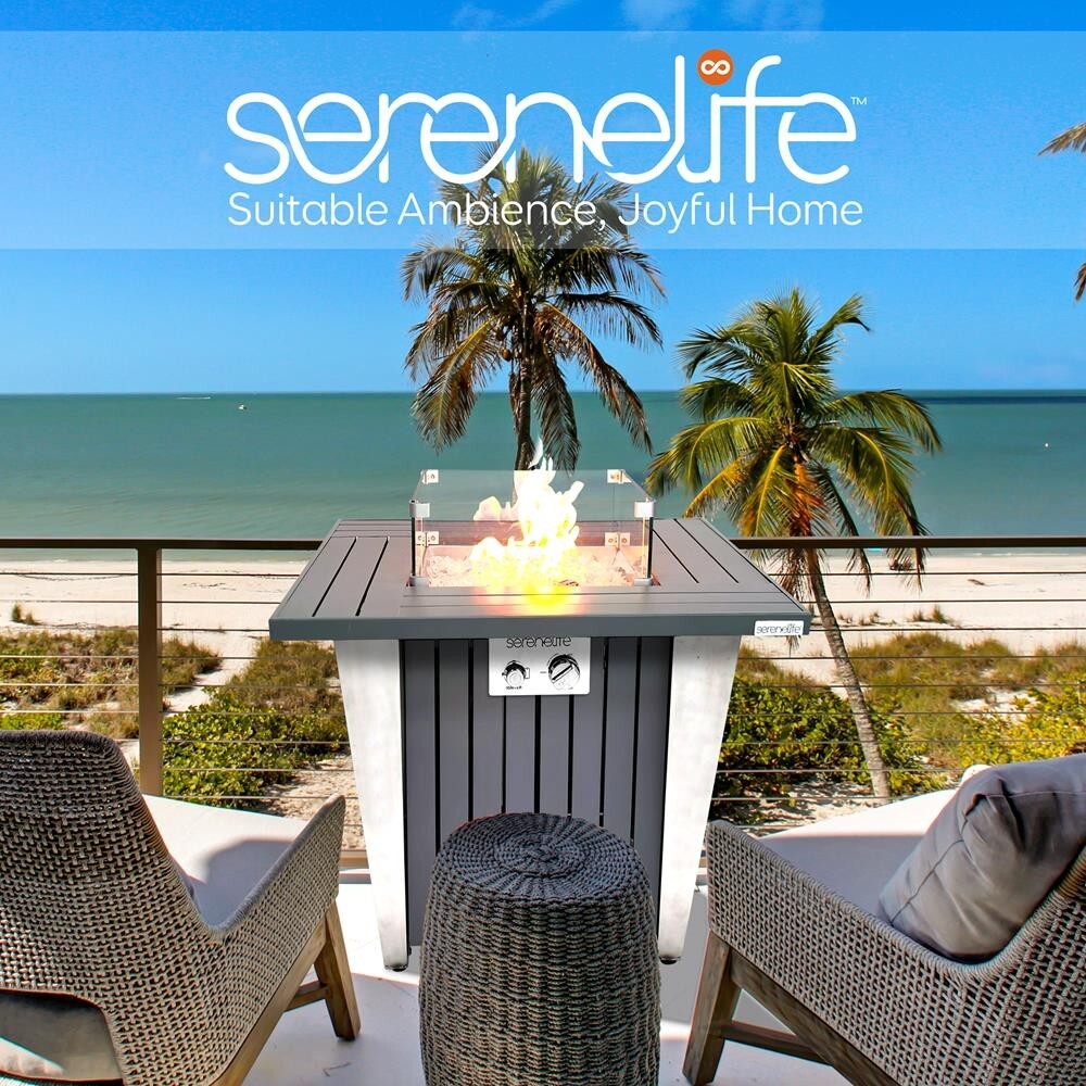 SereneLife Outdoor Gas Fire Pit Table- w/ Stainless Steel Lid and legs