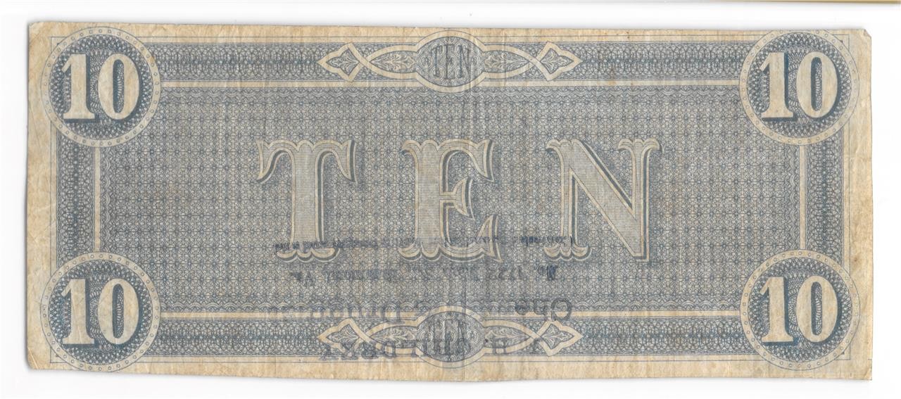 J H Childrey Advertising Note Richmond VA On T-68 $10 Confederate 1864 PCGS VF25