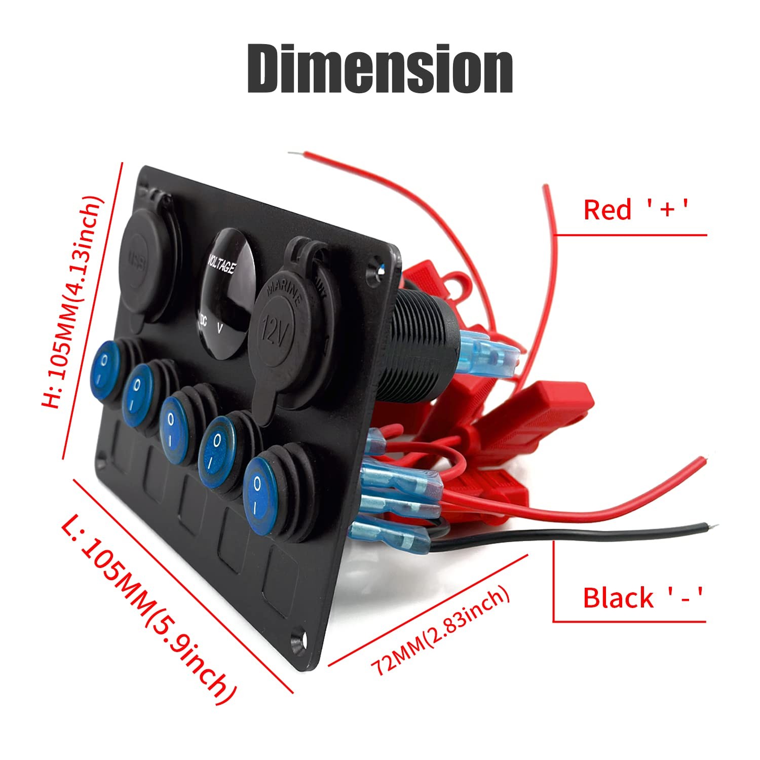 Upgrade Blue 5 Gang Marine Boat Rocker Switch Panel Circuit Breakers,