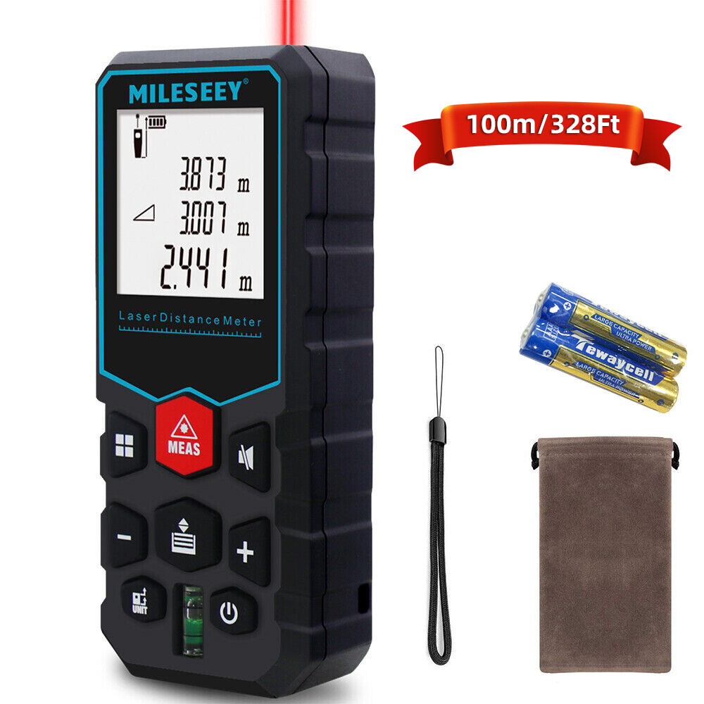 Mileseey 328 Ft Laser Distance Measure with Bubble Level M/in/Ft 2 AAA Batteries