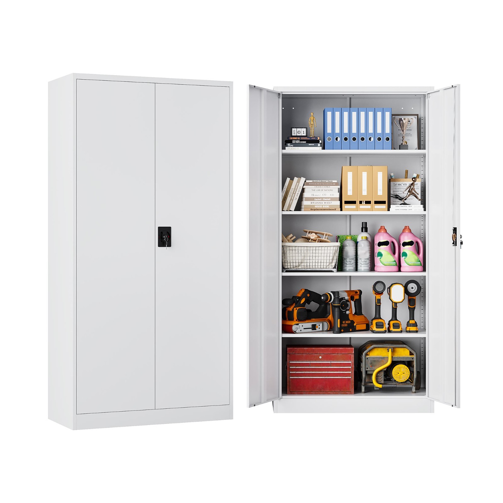 Metal Storage Cabinet,71” Tall Garage Cabinet w/Locking Doors Adjustable Shelves