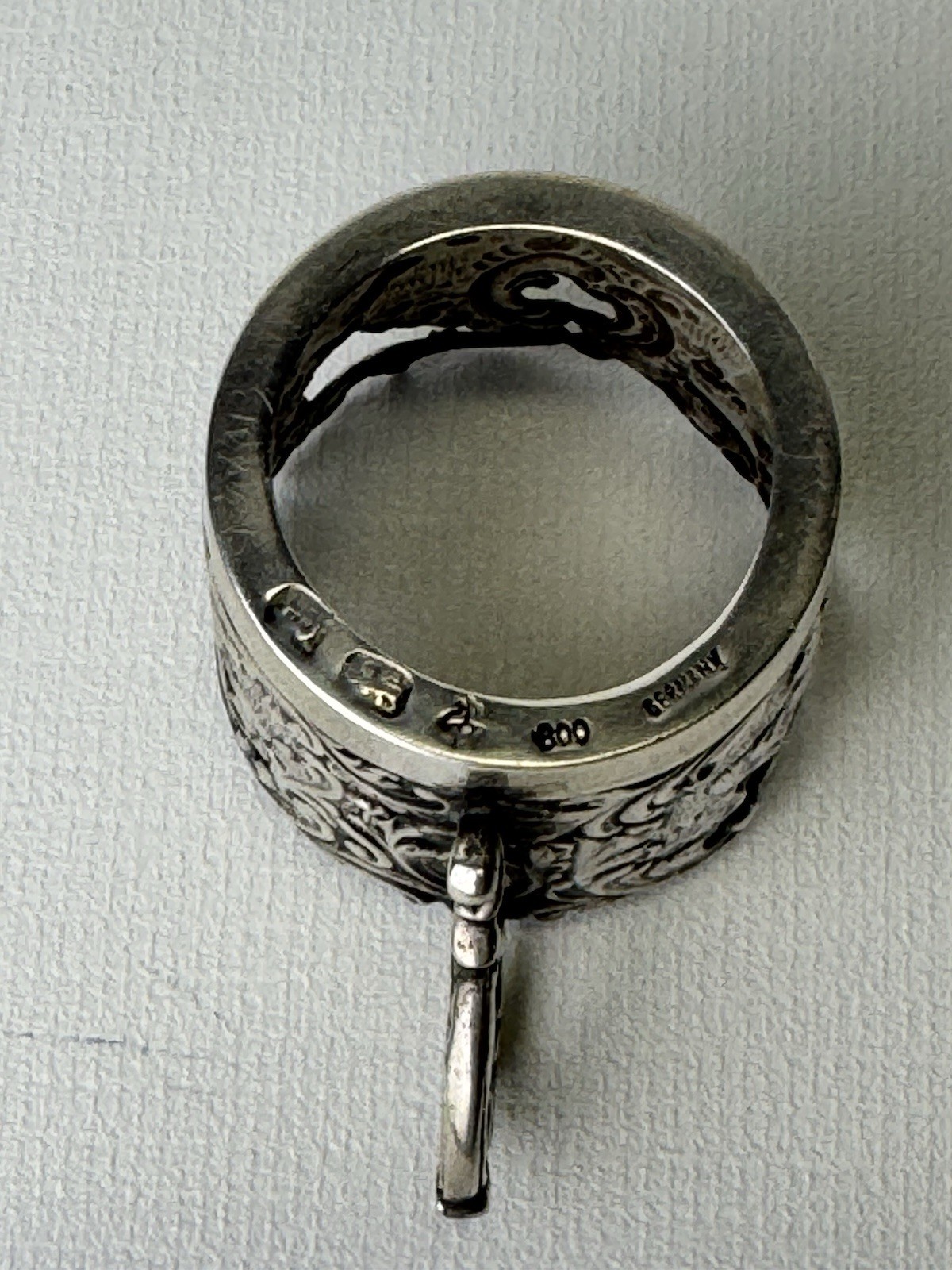 Antique Germany 800 Silver Tea Glass Holder With Ornate Rococo Cherub Scene