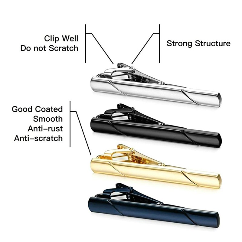 4PCS Mens Stainless Steel Tie Clip Necktie Bar Clasp Clamp Pin Gold Black Silver