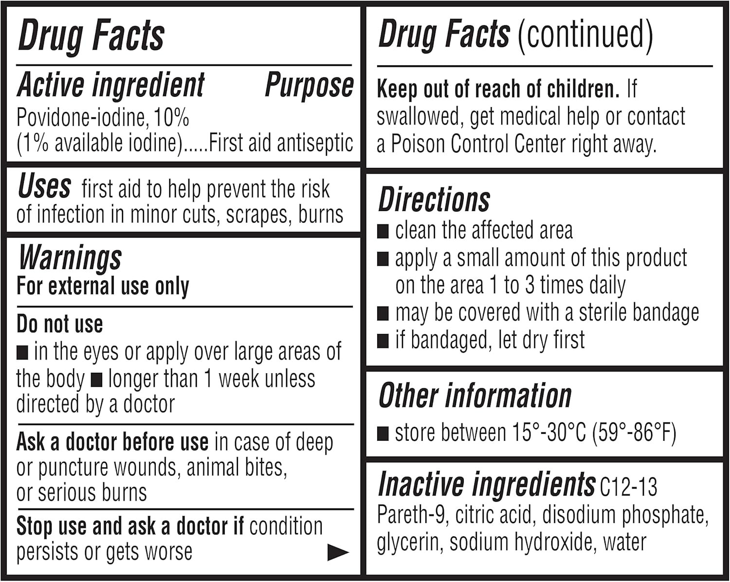 First Aid Antiseptic, 10% Povidone Iodine Solution , Unflavored, 4 Fluid Ounces,