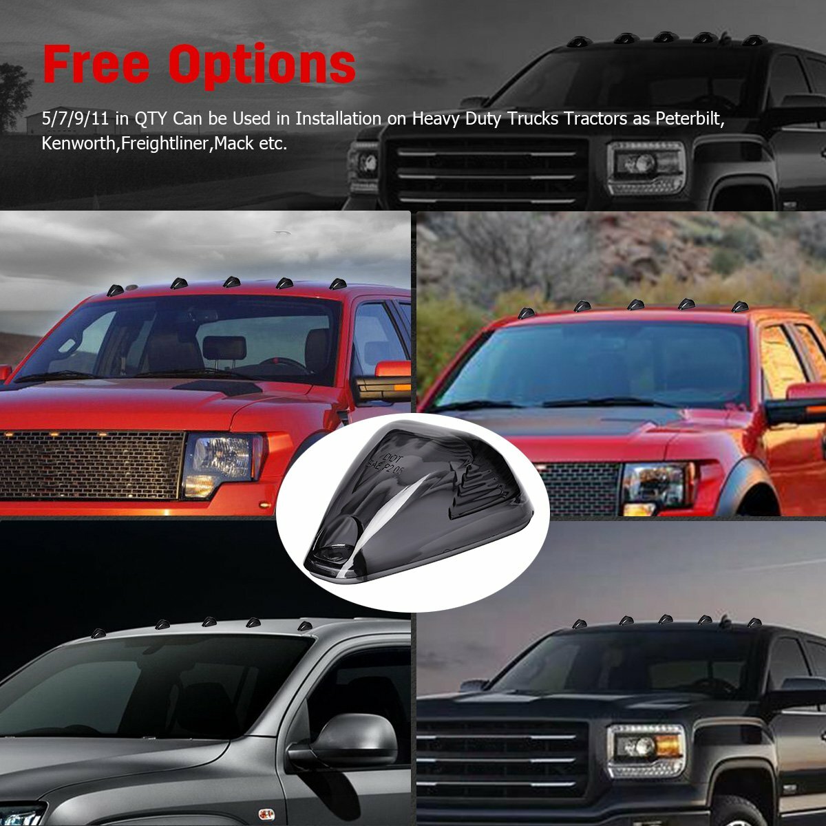 5 Smoke Cab Roof Running Marker Light Cover Lens For Ford F-250 F-350 Super Duty