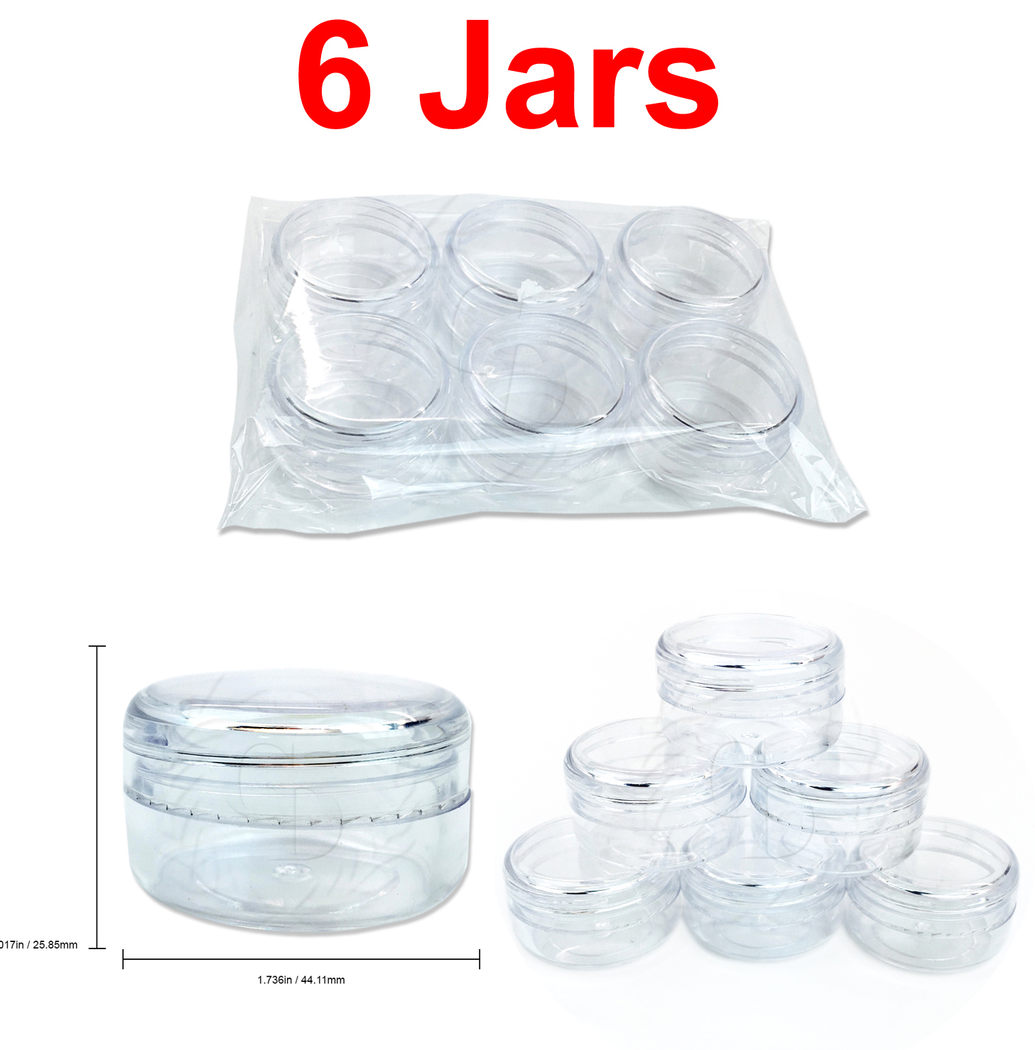 Beauticom 6 Pieces 15 Gram/15ML Lip Balm Lotion Cream Sample Jar Containers