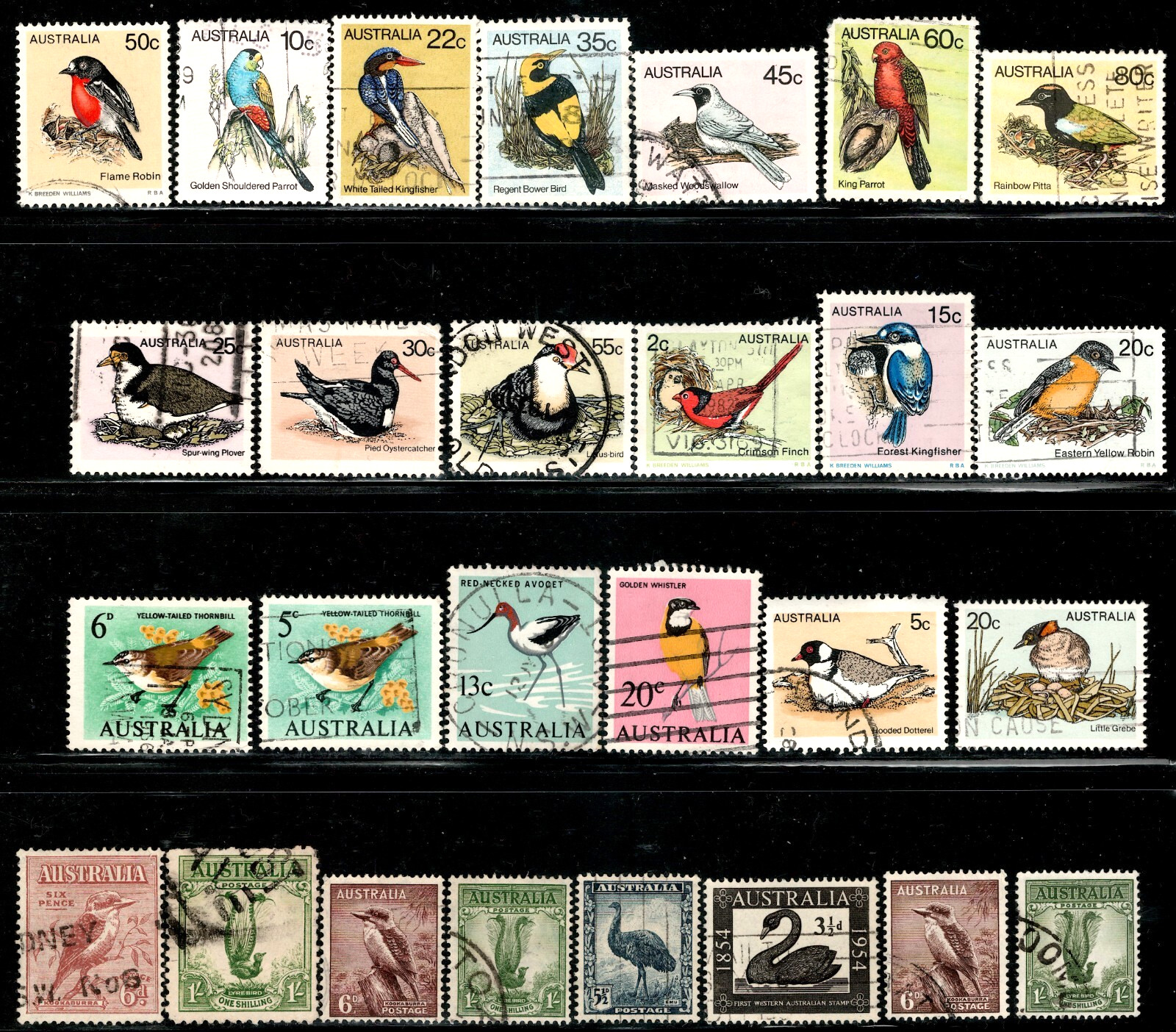 Australia  Sc #139/141/173/175/196+ Birds (1932-1980) USED revised