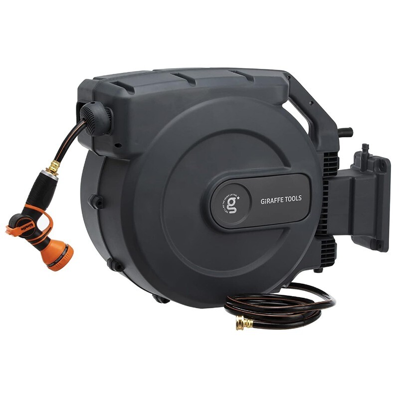 Giraffe Tools Retractable Garden Hose Reel Wall Mount 5/8-IN 115-FT with Nozzle
